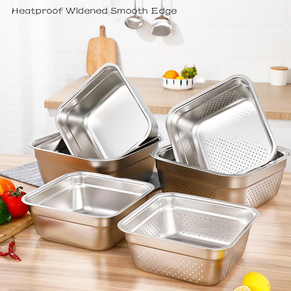 FreshCart Basics Stainless Steel Washing Up Bowl, Multi-Purpose Dish Tub for Sink, Large Square Container for Kitchen, Vegetable Washing Basin, Durable Dishpan for Home (leaky basin series)