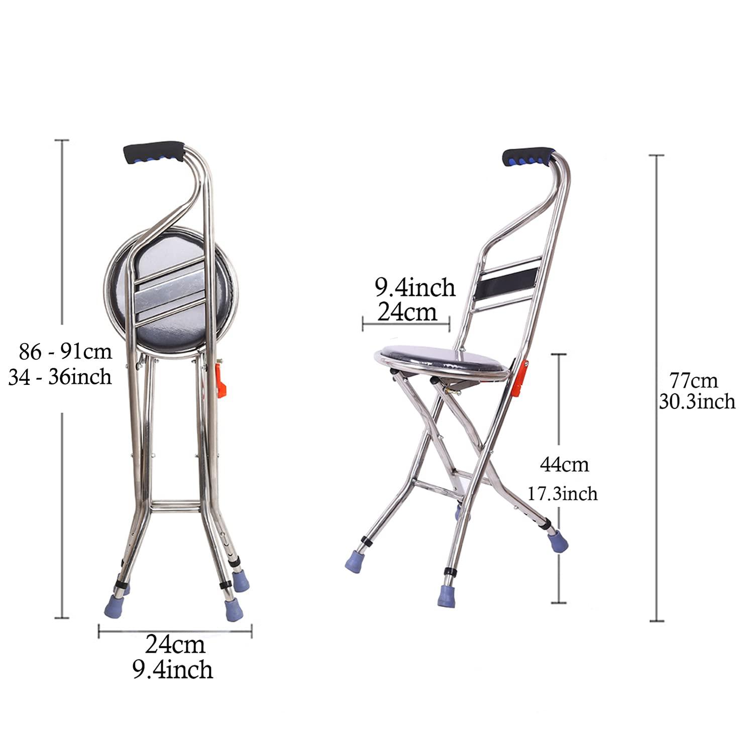 BAHOJAS Folding Canes Cane with Seat 400 Lbs Capacity Height Adjustable Heavy Duty Thick Stainless Steel Walking Stick Unisex for Elderly