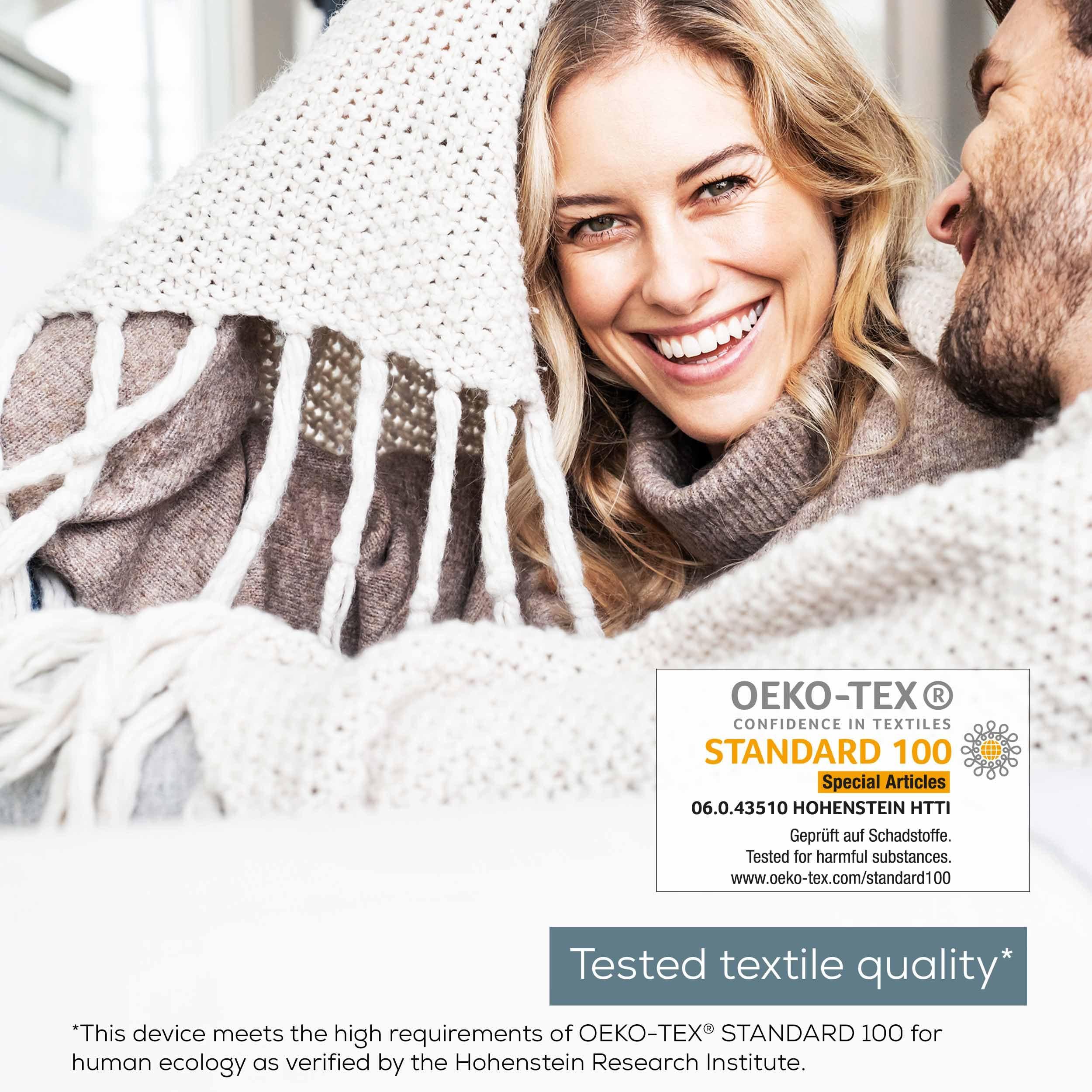 Beurer Beurer HD75UK Electric Throw - White | Breathable Heated Throw for Sofa and Bed | Heating Blanket with Ultra-Soft Fleece Fibres | Automatic Switch-Off | Machine-Washable | 180 x 130 cm