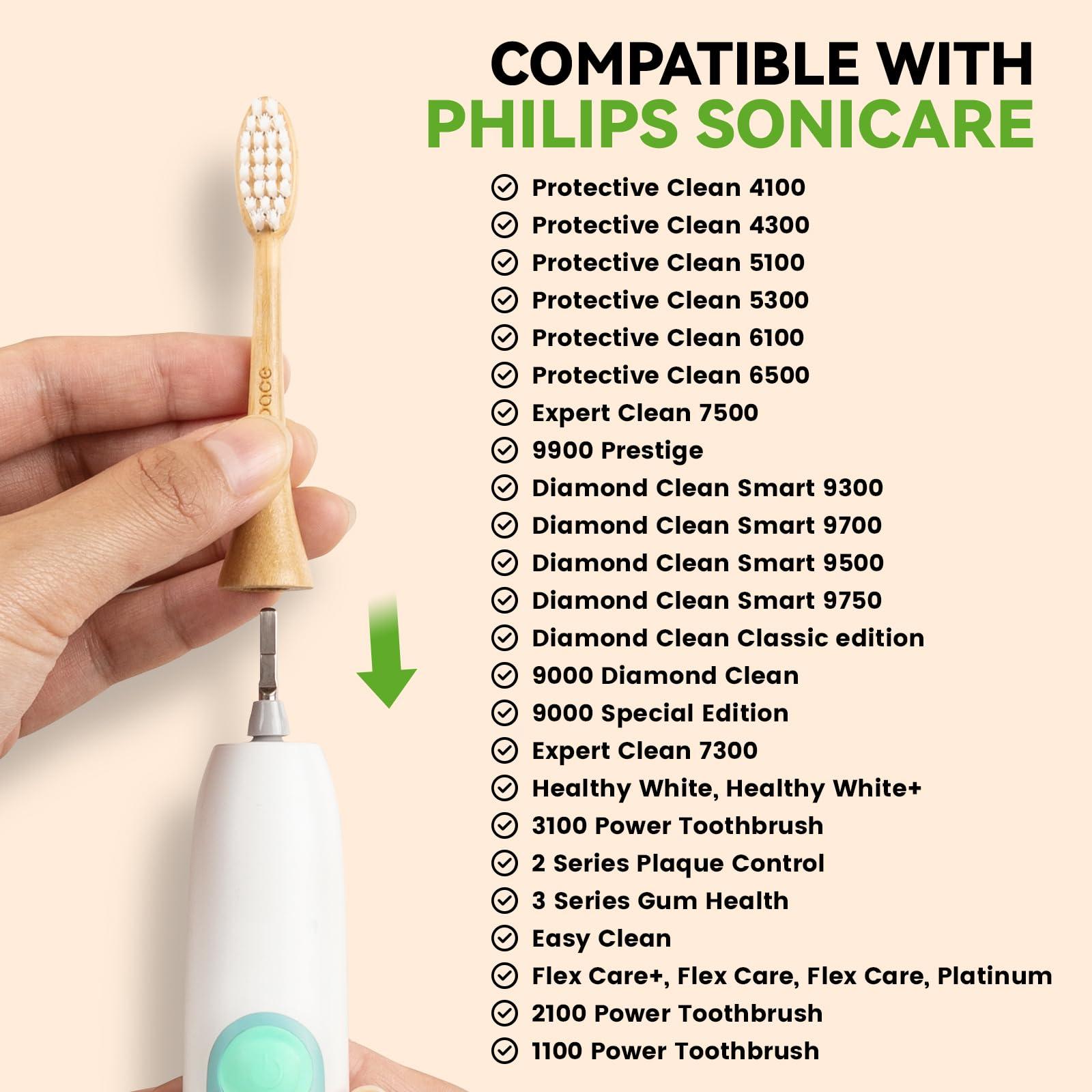 ponpace PONPACE Bamboo Toothbrush Heads Compatible with Philips Sonicare, Soft Castor-Oil Bristles, Biodegradable Toothbrush Replacement Heads, Eco-Friendly & Daily Cleaning