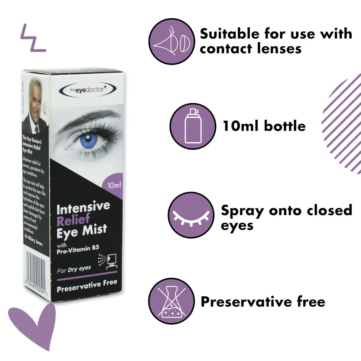 The Eye Doctor The Eye Doctor Eye Mist Intensive Relief Twin Pack - Soothes Irritated Tired Dry Eyes - Preservative Free - Contains Pro-Vitamin B5 - Suitable for Contact Lenses - 2X 10ml Spray Bottle