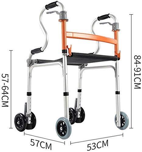 SmPinnaA Folding Rollator Lightweight Travel Walker, Fold Walker with Seat, Ultra Mobility Aid Four Wheel, Drive Rollator Walking Frame Adjustable Height Free Installation,Gray