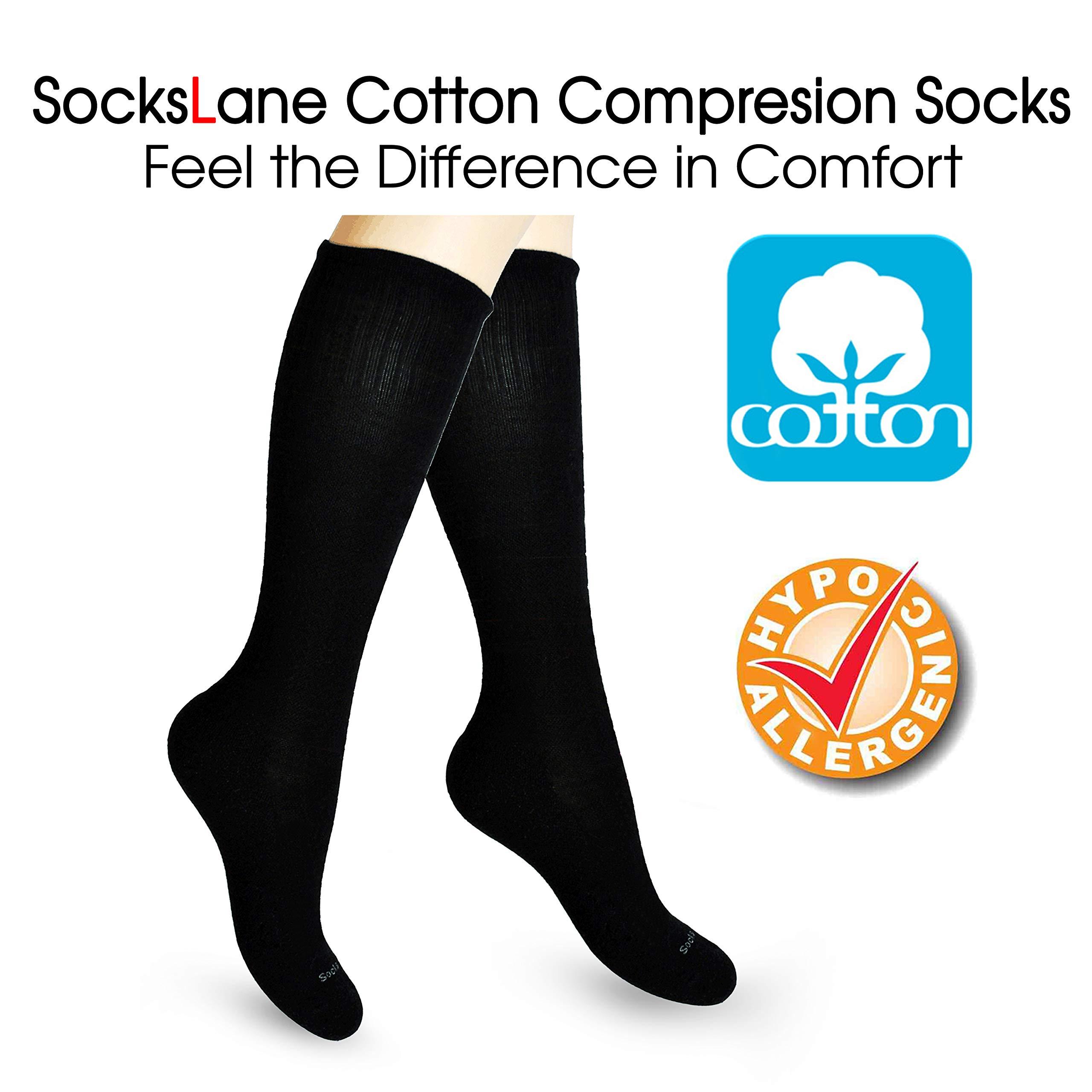 SocksLane SocksLane Cotton Compression Socks for Women & Men. 15-20 mmHg Support Knee-High (Solid White, Medium-Large)