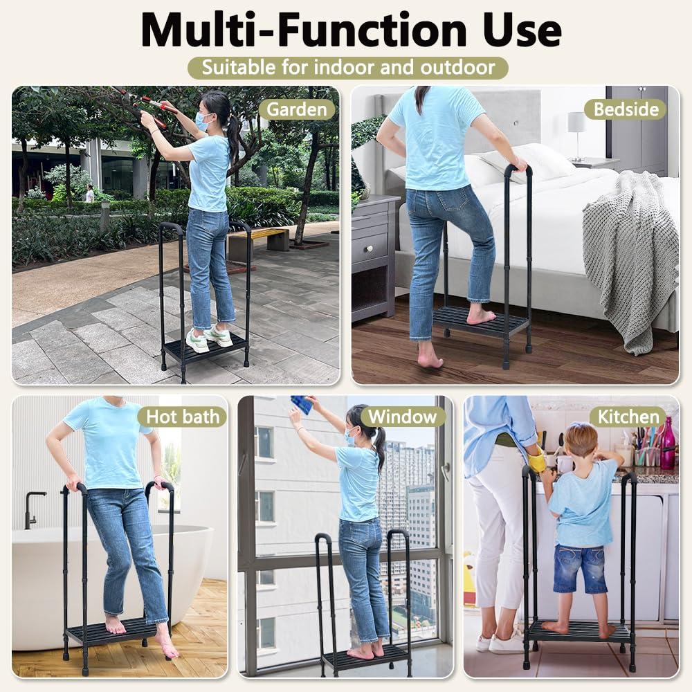 Mybow Medical Step Stool with Handle SUV Car Elderly Handicap Steps for RV Mobile Home with Handrail for Adults Seniors Bariatric Metal Stepping Stool Safety Step Assist Adjustable 400lb Footstool