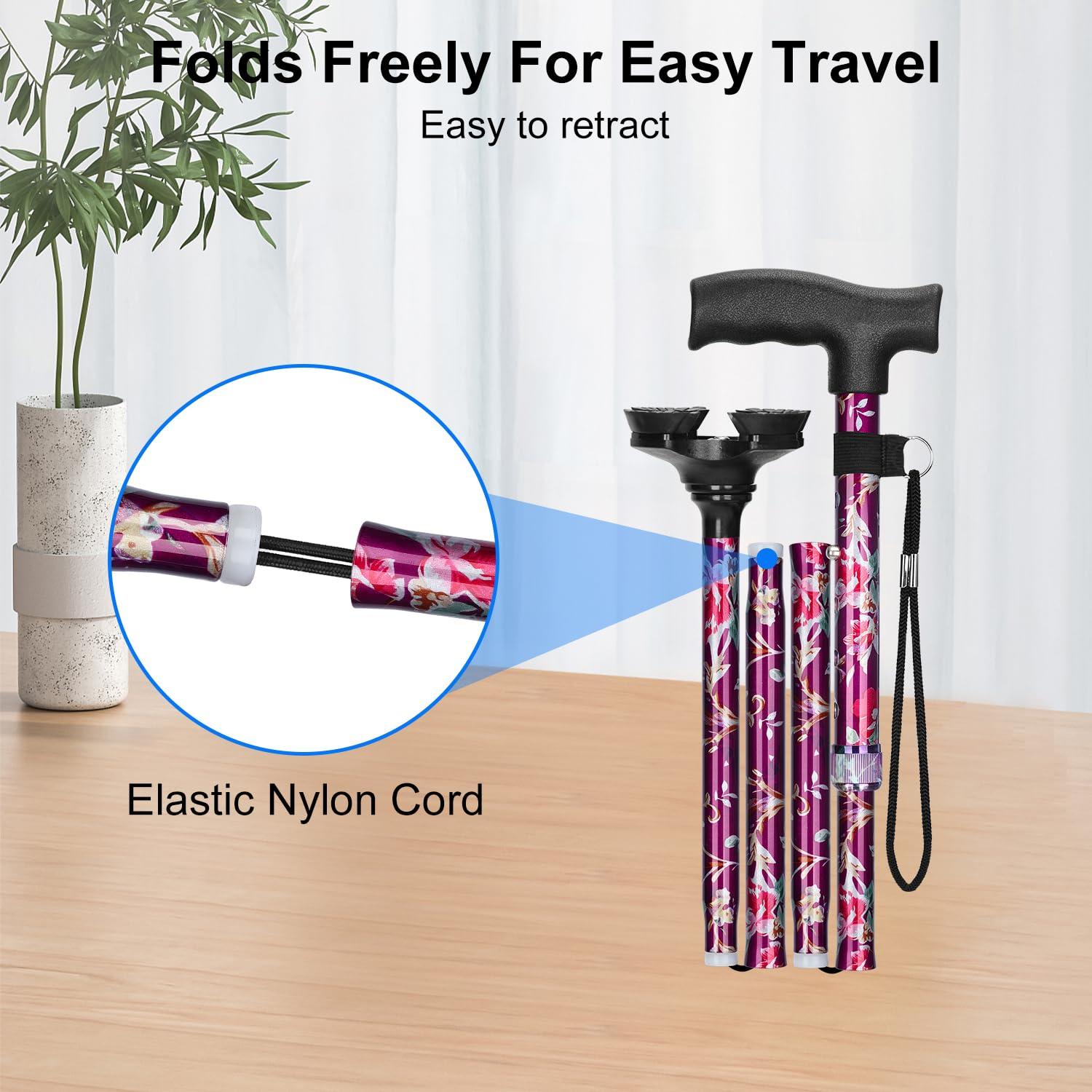 supregear supregear Walking Cane for Men and Women - Foldable, Adjustable, Collapsible, Free Standing Cane with Pivot Tip, Heavy Duty Walking Sticks, Sleek Folding Sticks for Seniors and Adults, Floral Purple