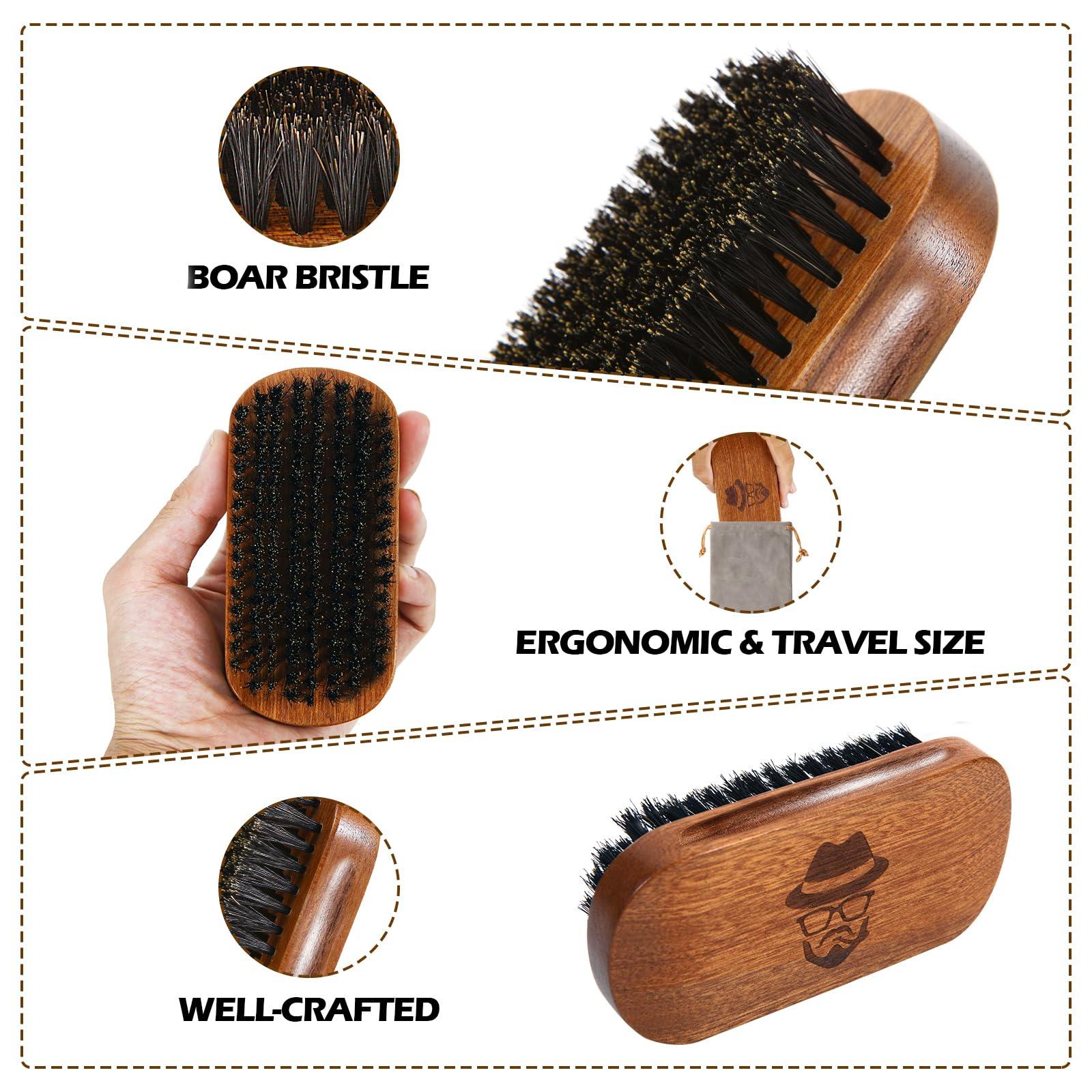 Beauntangly Beard Brush for Men, Boar Bristle Black Walnut Wood Beards and Mustaches Grooming Set Including 100% Pure Boar Bristle Beard Brush, Beard Comb, Mustache Scissors, and Travel Bag