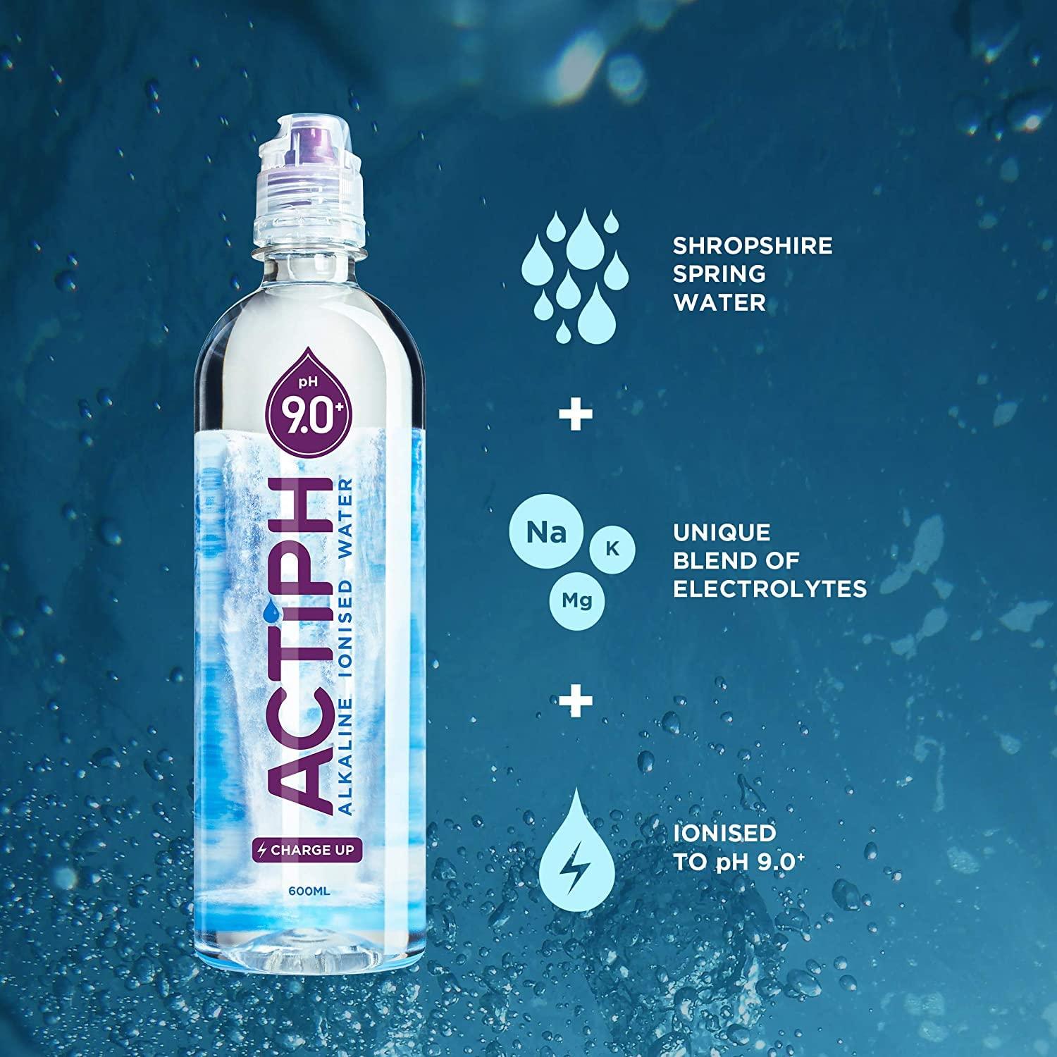 London Luxury Alkaline Ionized Spring Water pH9+ (12x 600ml) Purified with Electrolytes Clean and Smooth Taste ACTIPH Water(12x 600ml)