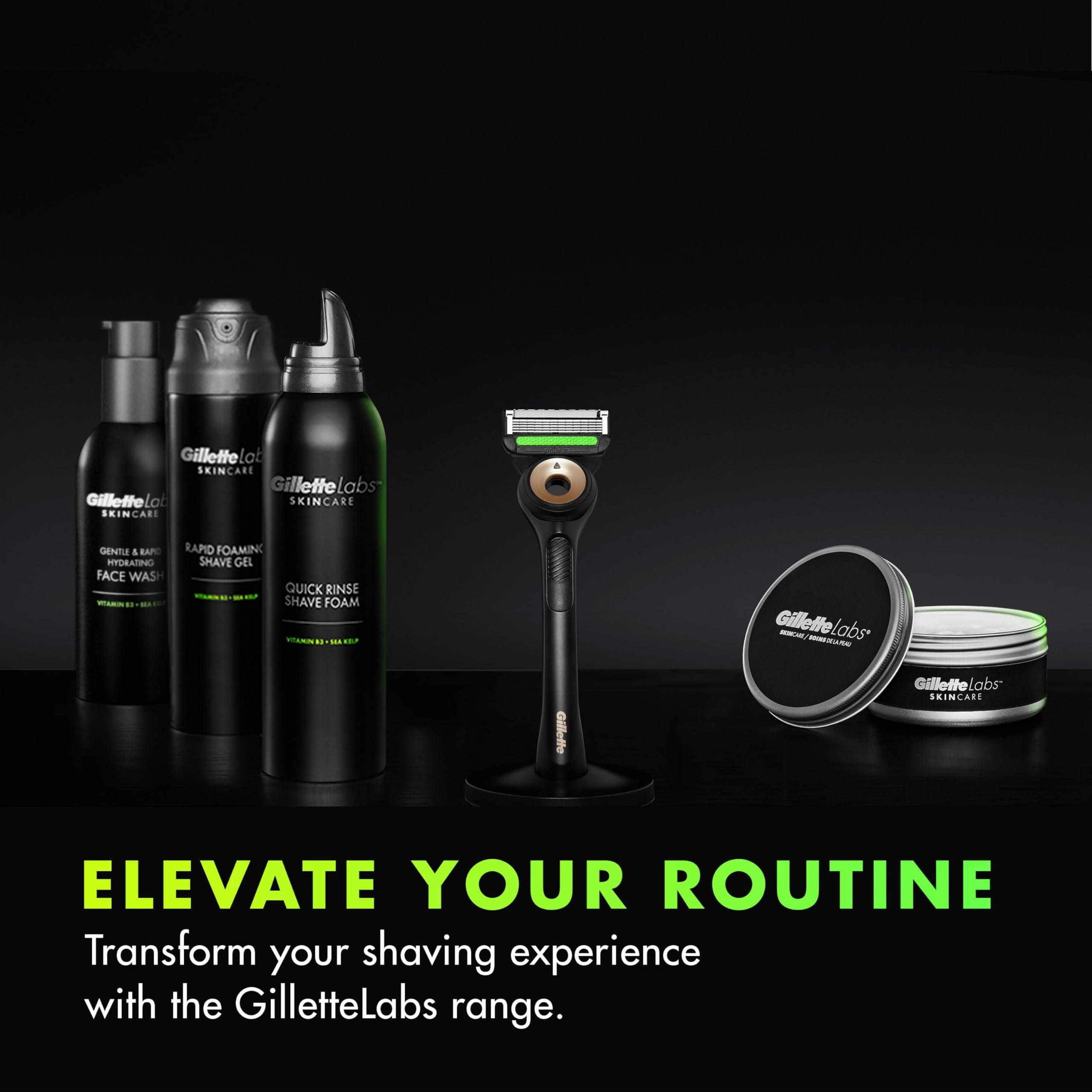 Gillette Gillette Labs Men\'s Razor + 1 Razor Blade Refill, with Exfoliating Bar, Includes Premium Magnetic Stand, Black & Gold Edition