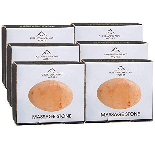 Pure Himalayan Salt Works Pure Himalayan Salt Works Flat Oval Massage Stone, Pink Crystal Hand-Carved Stone for Massage Therapy, Deodorant and Salt and Sugar Scrubs (Pack of 6)