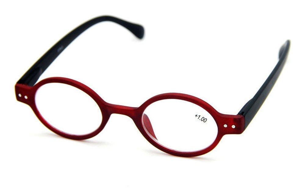 Agstum Agstum Designer Small Round Oval Vintage Reading Glasses with Spring Hinge (Red Frame/Black Temples, 1, x)