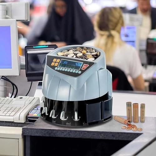 HENLYEN Commercial Coin Counter Machine, Electric Coin Sorter with LED Display, 8 Coin Bins, 216 Units/min and Supports Counting and Sorting, Add and Batch Mode, for Supermarket, Shop, Home, Business.