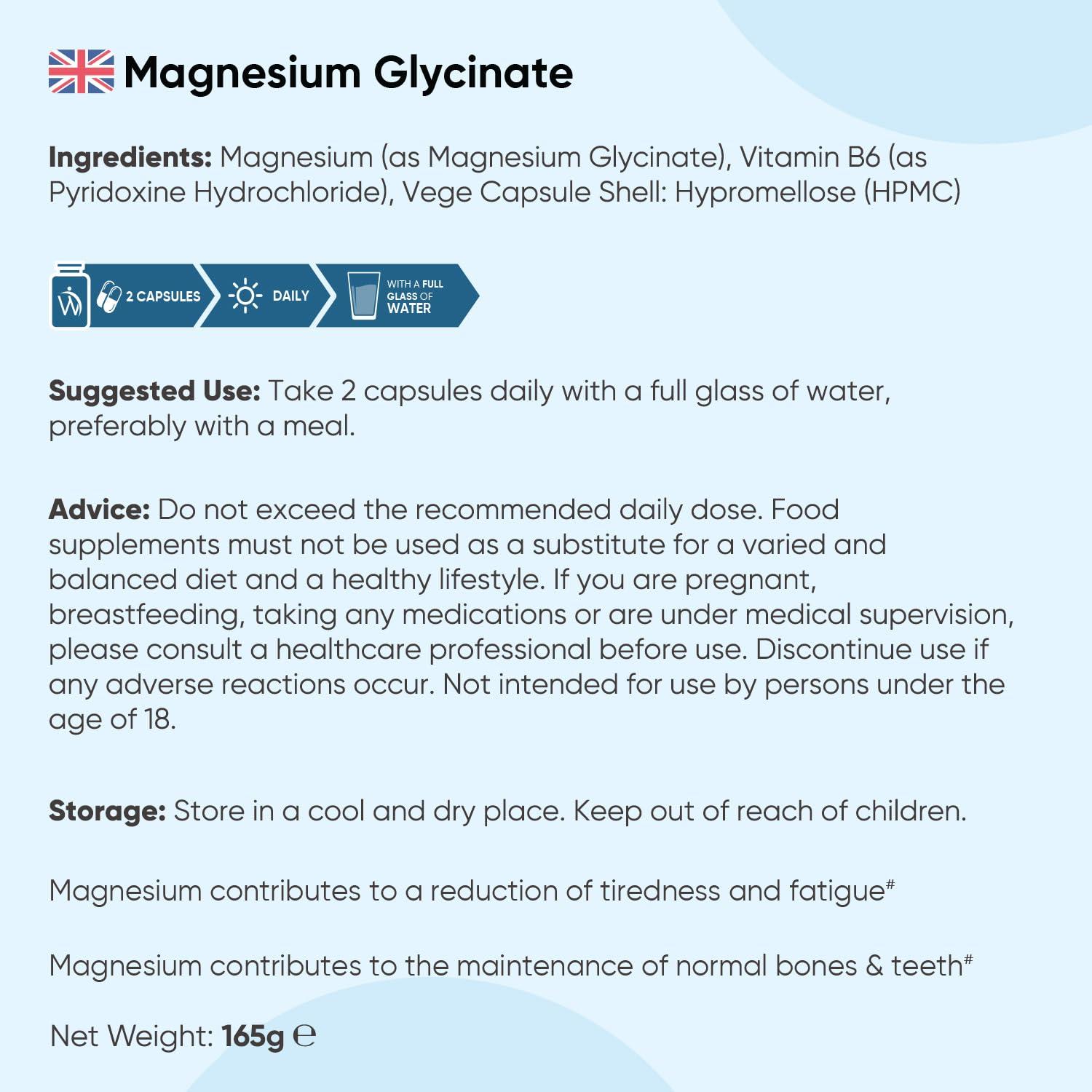 WeightWorld Magnesium Glycinate with Vitamin B6-1420mg Pure Magnesium Bisglycinate Powder Capsules - 180 Magnesium Bisglycinate Capsules - 3 Months Supply - High-Strength Magnesium Supplements