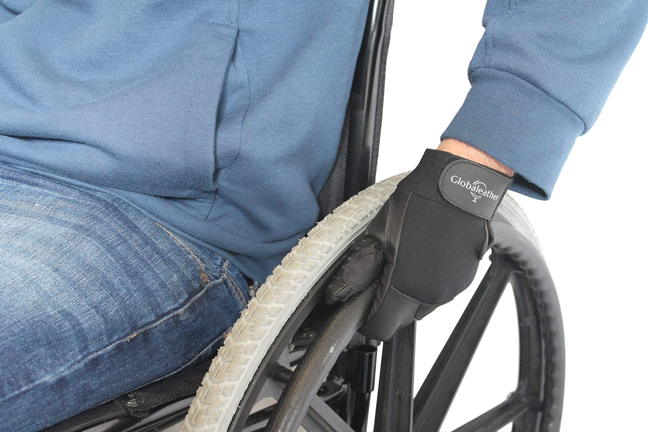 Globaleather Globaleather SureGrip Full Finger Wheelchair Gloves - Black (XXXX Large) - Hardwearing, Padded Breathable Leather, Rubberised Palm for Great Grip, Comfort & Durability