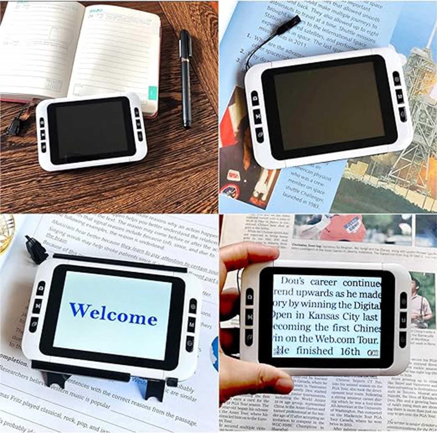 Generic Electronic Magnifier Visually Impaired Reading Newspaper Digital Magnifying Glass - 19 Color Modes for Seniors with Low Vision - Assistive Reading Aid