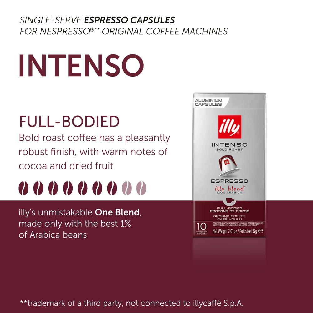 illy illy Coffee Nespresso Compatible Capsules, Intenso, Aluminium Coffee Capsules, Pack of 10