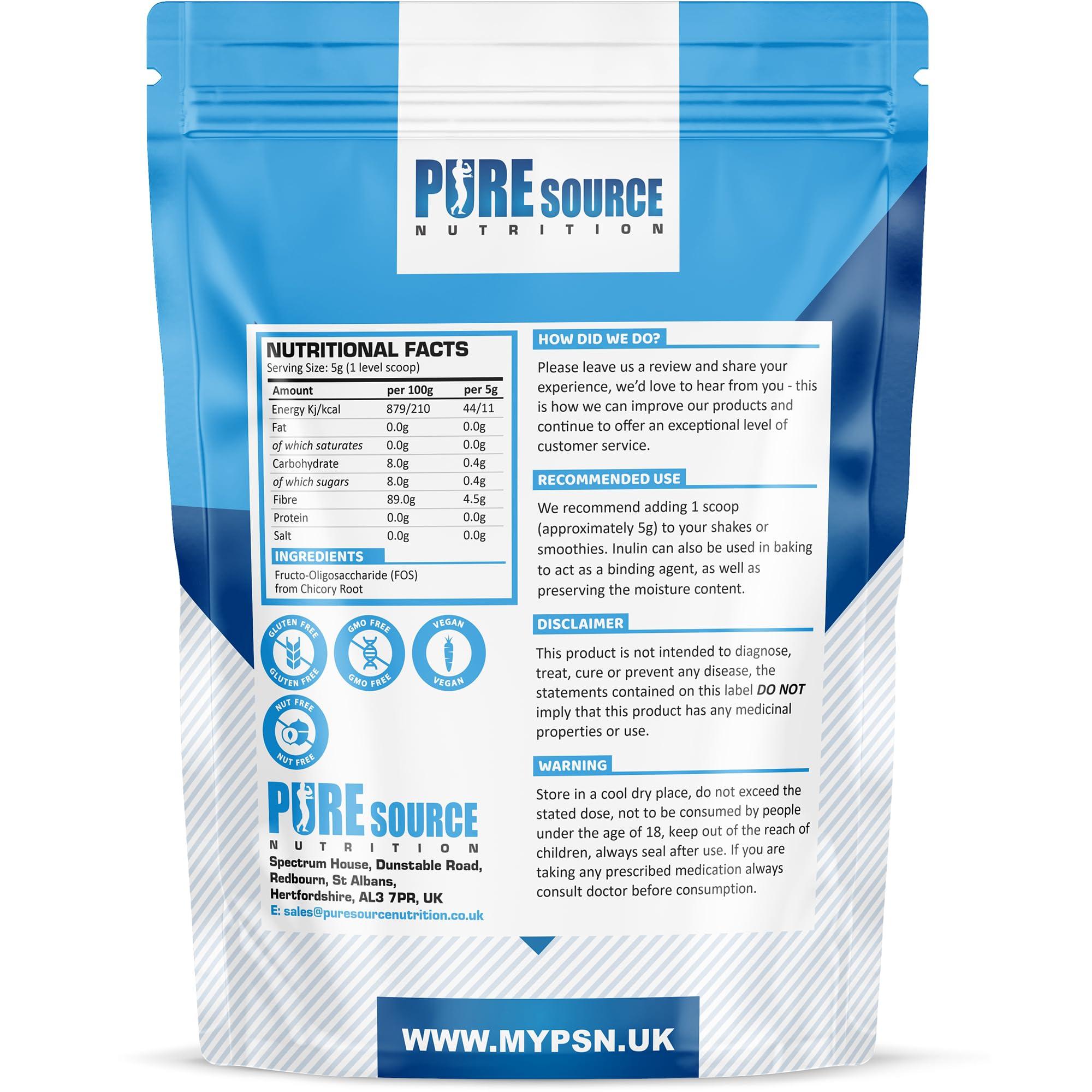 Pure Source Nutrition Inulin Powder High Grade Prebiotic Soluble Fibre Powder - Vegan GMO Free Made in EU from Natural Chicory Root Fructo OligoSaccharide FOC by Pure Source Nutrition (250g)