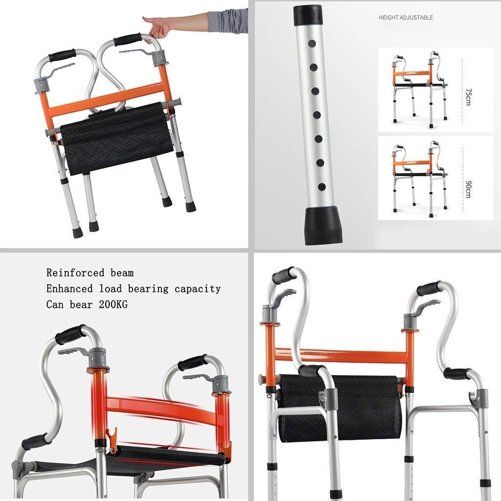 SmPinnaA Folding Rollator Lightweight Travel Walker, Fold Walker with Seat, Ultra Mobility Aid Four Wheel, Drive Rollator Walking Frame Adjustable Height Free Installation,Gray