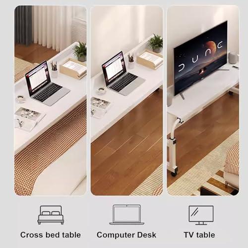 FreshCart Basics Rolling Bed Table, Adjustable Height Over Bed Table with Wheels for Queen Size Beds - Mobile Computer Desk, Laptop Cart, Standing Workstation