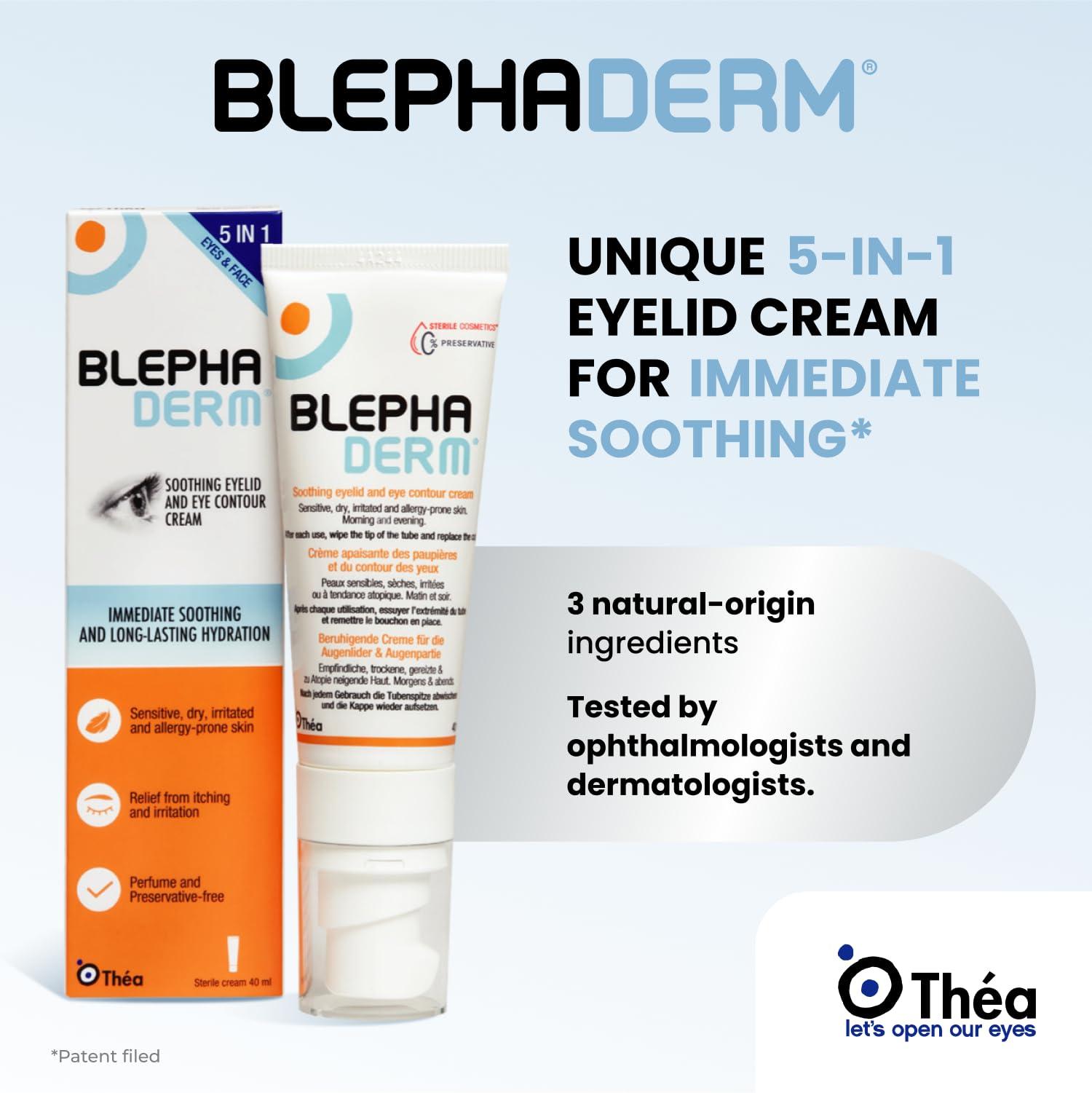 THEA PHARMA BLEPHADERM Soothing Eyelid and Eye Contour Cream - Soothes, Protects, Repairs, Moisturises And Reduces Puffiness - for sensitive, dry, irritated, skin around the eye area. 40ml