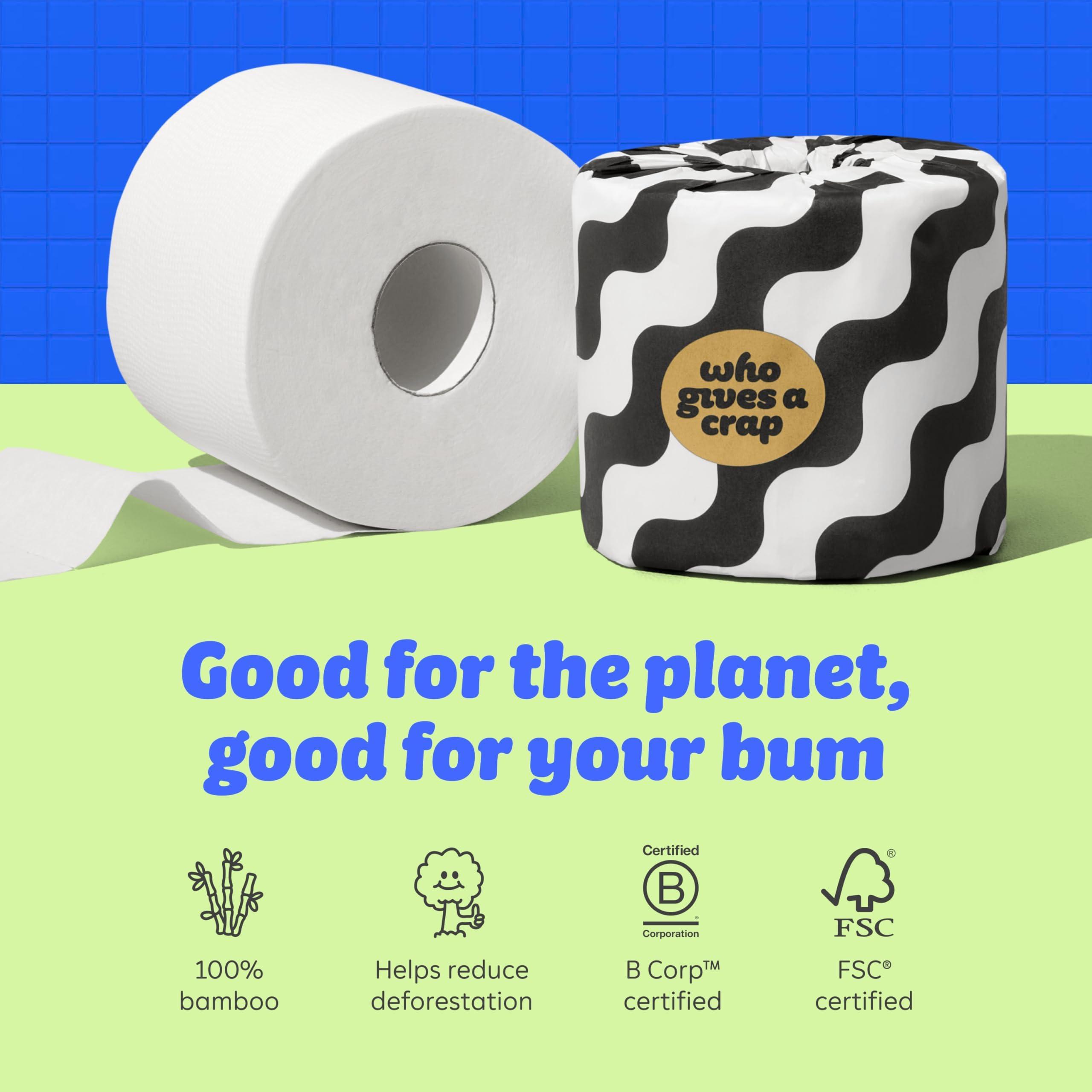 Who Gives A Crap Who Gives A Crap Premium Bamboo, Twice as Long, Toilet Roll, Box of 24 (3-Ply, 370 Sheets) Luxuriously Soft, Strong, Sustainable, Biodegradable & Plastic-Free