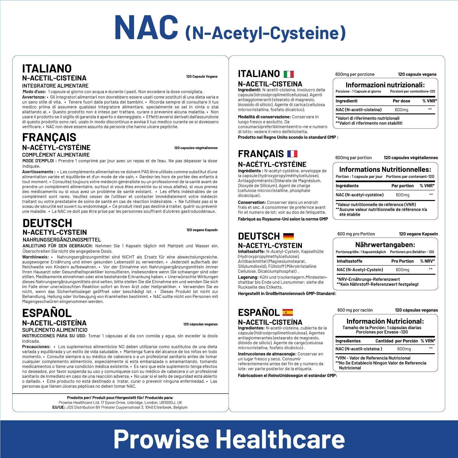 PH PROWISE Healthcare NAC N-Acetyl-Cysteine 600mg | 120 Capsules of Nac N-Acetyl-Cysteine | Vegan N-Acetyl-Cysteine Nutritional Supplements | High Bioavailability & No Fillers | UK Manufactured by Prowise Healthcare