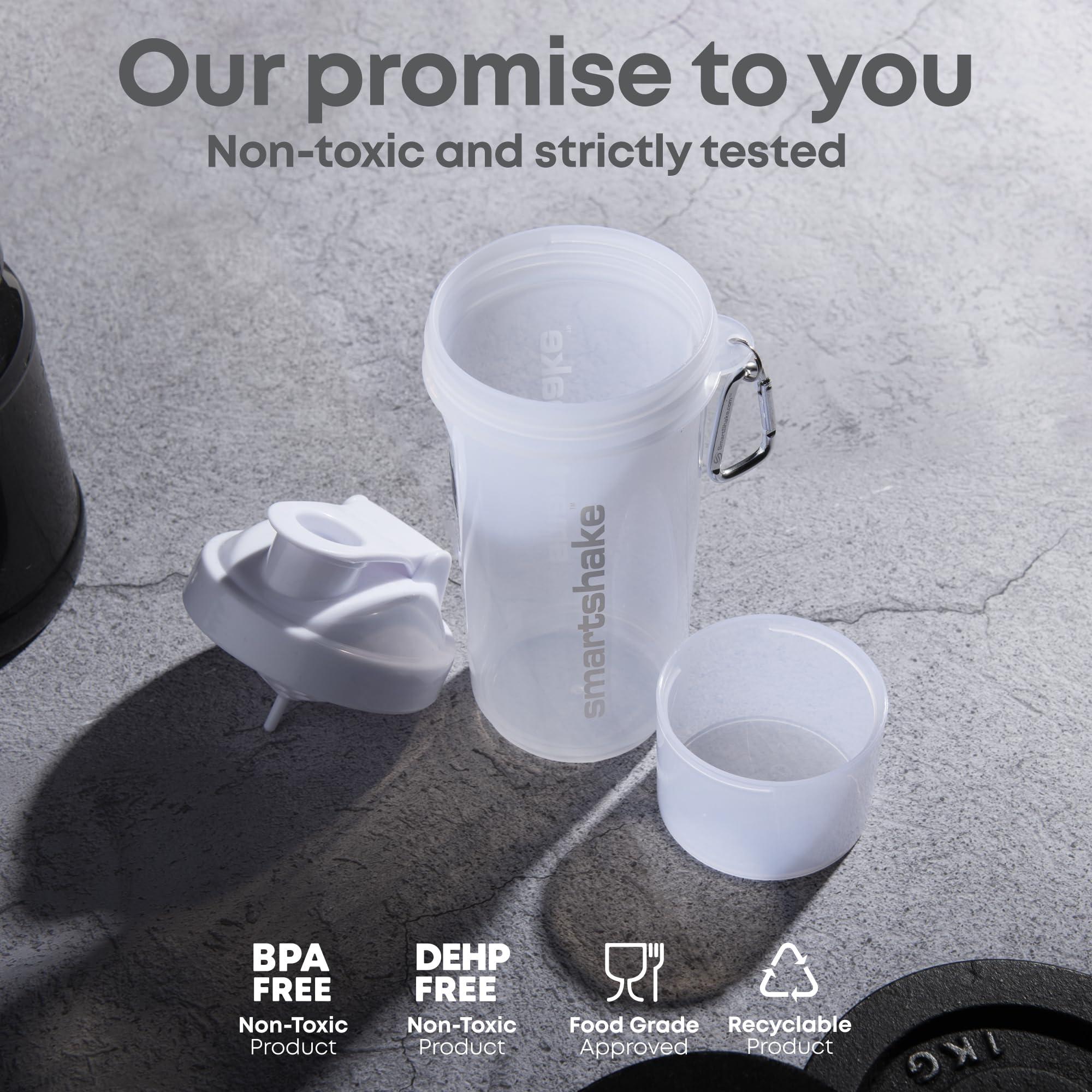 Smartshake Smartshake Slim 4-Pack Protein Shaker Bottle 400 ml | 13.5 oz Storage Included - Leakproof Screw-on Lid - BPA Free Unisex - (Black, White, Stormy Gray, Cotton pink)