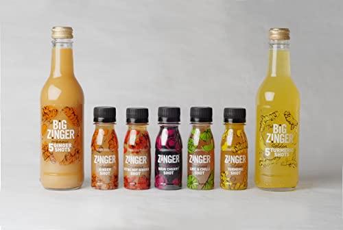 Zinger Zinger extra hot ginger shot (Pack of 15 x 70ml). Organic plant based shot with 27.9g of pressed ginger juice. Natural kick in a pocket-sized format with no added sugar.