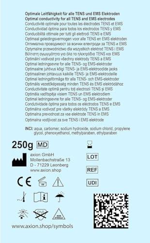 axion Axion Electrode Contact and Cleansing Gel - 250ml. Cleanses Skin and Improves The Transmission Capabilities of TENS EMS Stimulation. Quality and Safety Tested