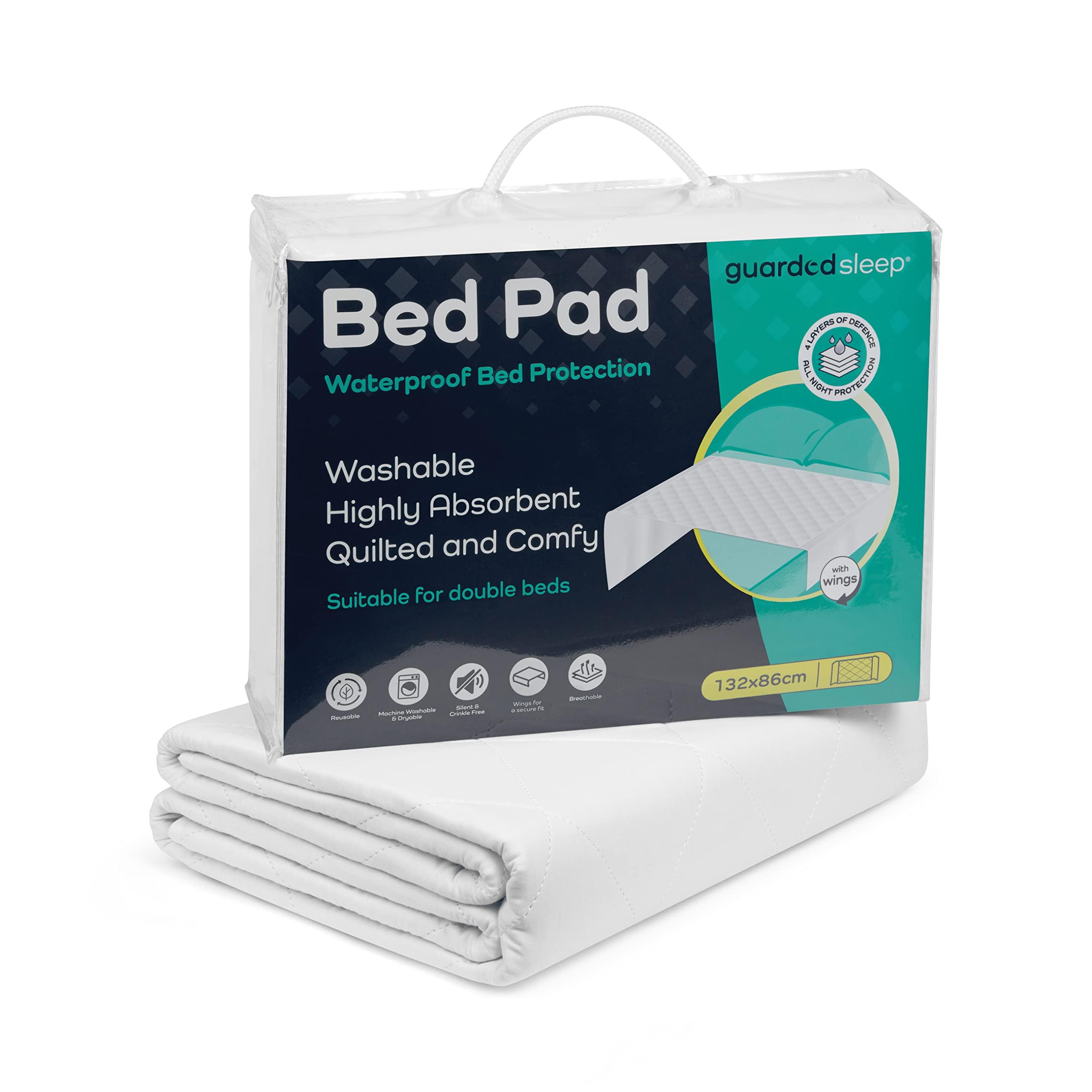 GuardedSleep Waterproof bed pad with wings by GuardedSleep | Premium quality washable bed wetting sheet for adults or children with incontinence | Suitable for double and king size beds | Discreet White (1, White)