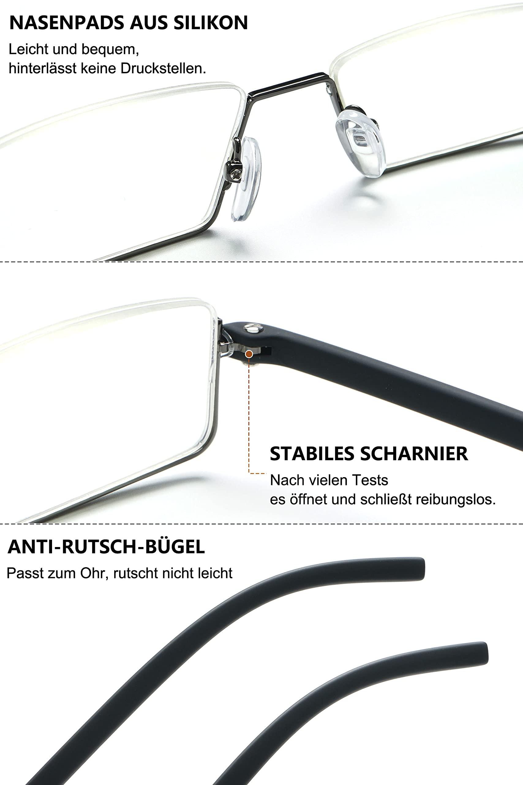 LANOMI Lanomi Rectangle Reading Glasses Metal Half Rim Flexible TR90 Arm Blue Light Blocking Reader Aid Eyeglasses with Case Black(HD Lens) 2.75