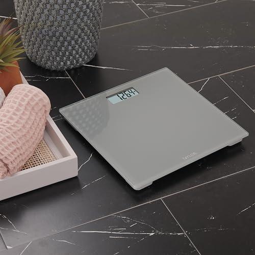 Taylor Taylor Digital Scales for Body Weight, Highly Accurate 350 LB Capacity Bathroom Scale, 11.0 x 11.0 Inch Durable Glass Platform, Battery Powered, Easy to Read, Gray