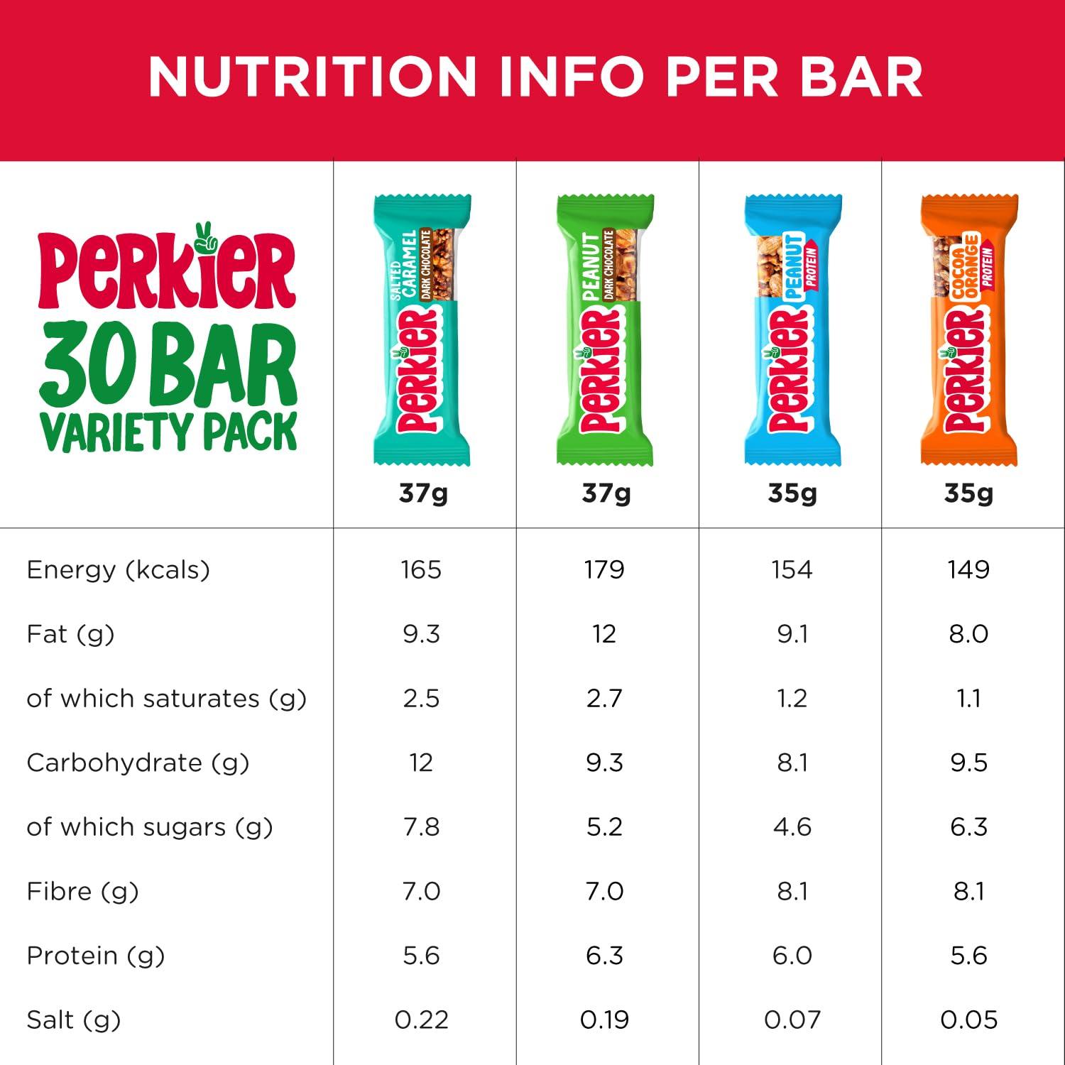 Perkier Perkier Variety Box (30 bars) Vegan - Gluten Free - Protein Packed - Lower Sugar - High Fibre - Snack Bars