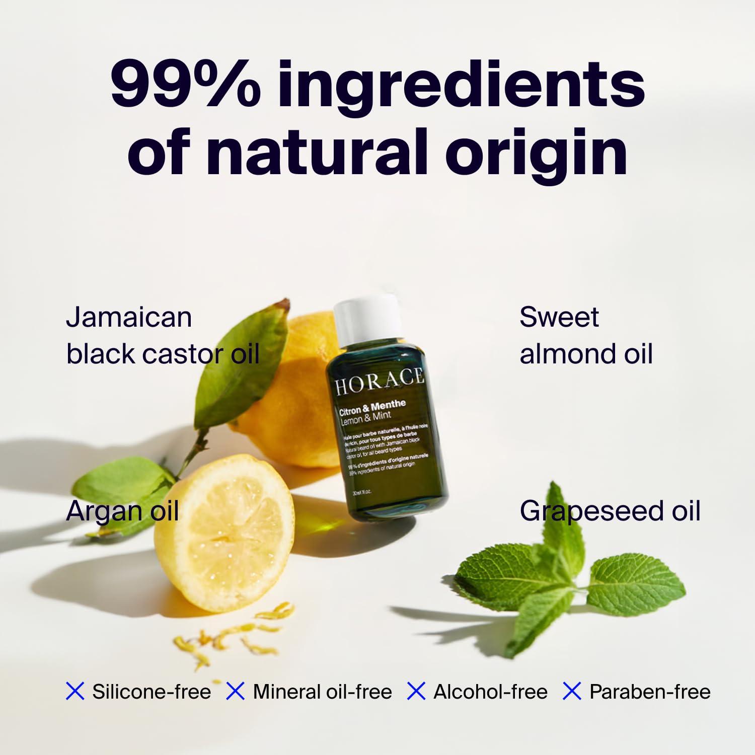 Horace HORACE Lemon & Mint Beard Oil for Men - Conditioner with Argan Oil - Gentle Beard Care for All Skin Types - Citrus, Aromatic Scent, 30 ml