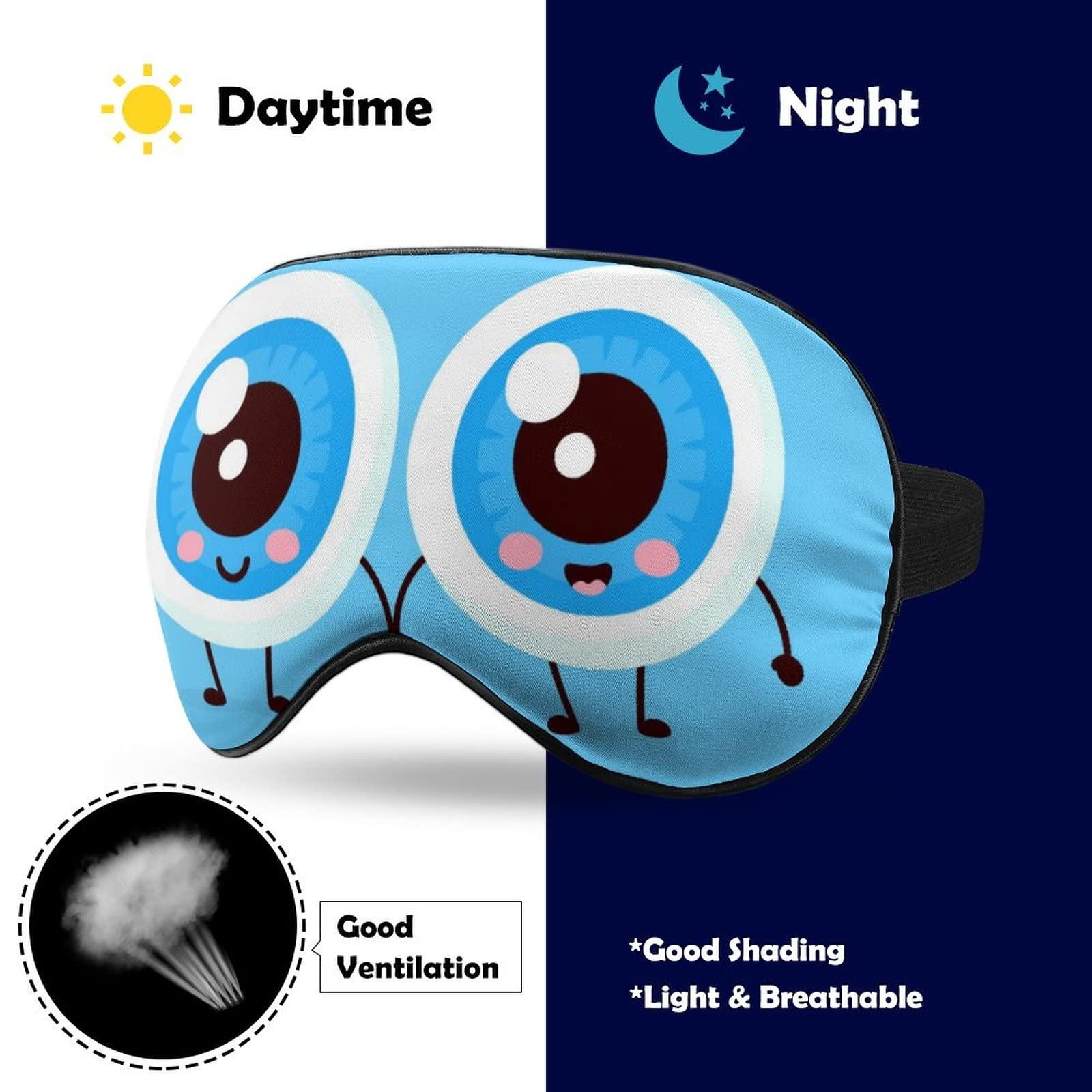 Lawenp Cute Cartoon Eyeball Couple Sleep Mask Blindfold Blue Color Adjustable Super-Smooth Soft Eye Mask Cover for Men Women Travel and Nap