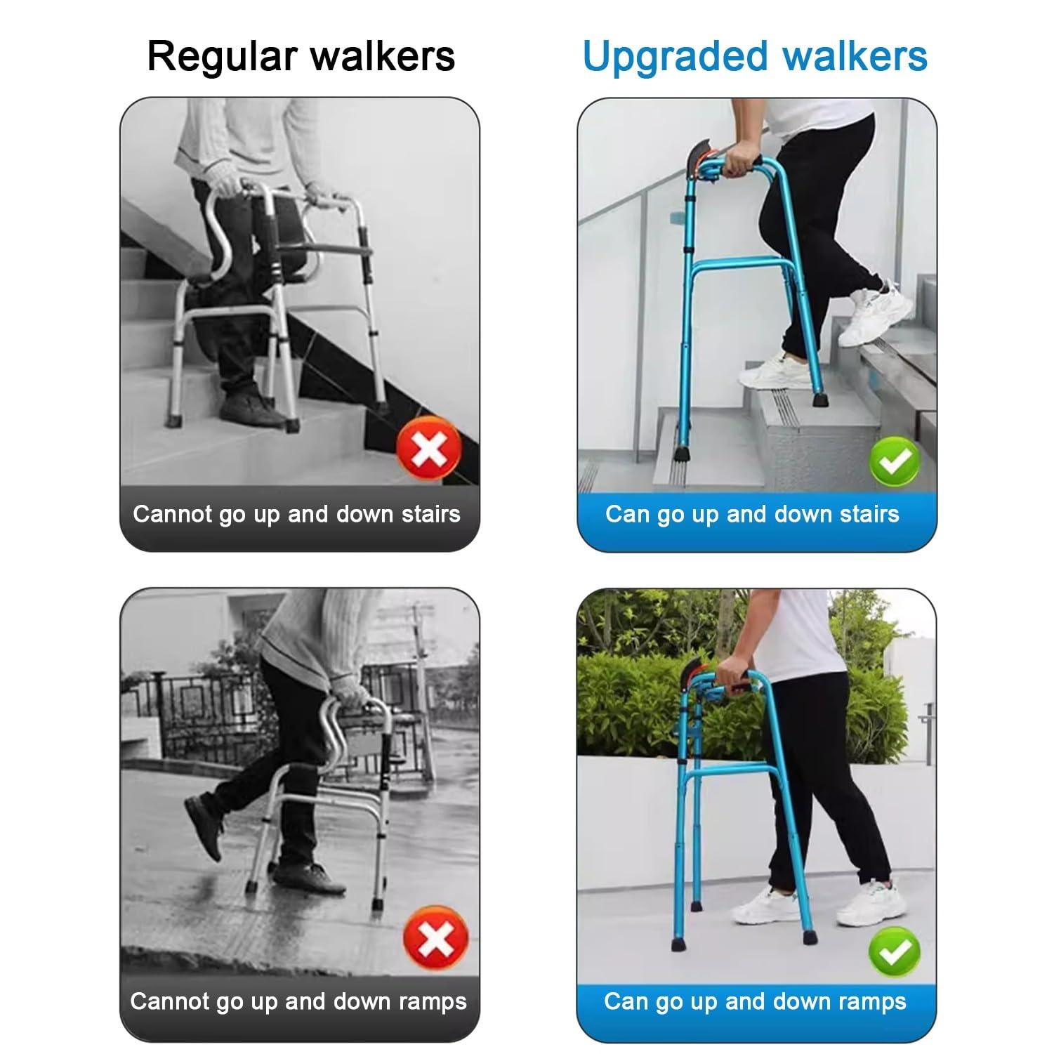 Wzmazingly Wzmazingly Stair Climbing Aid Walking Frame, Foldable Lightweight Aluminium Walker Mobility Aid for Seniors, Adjustable Height