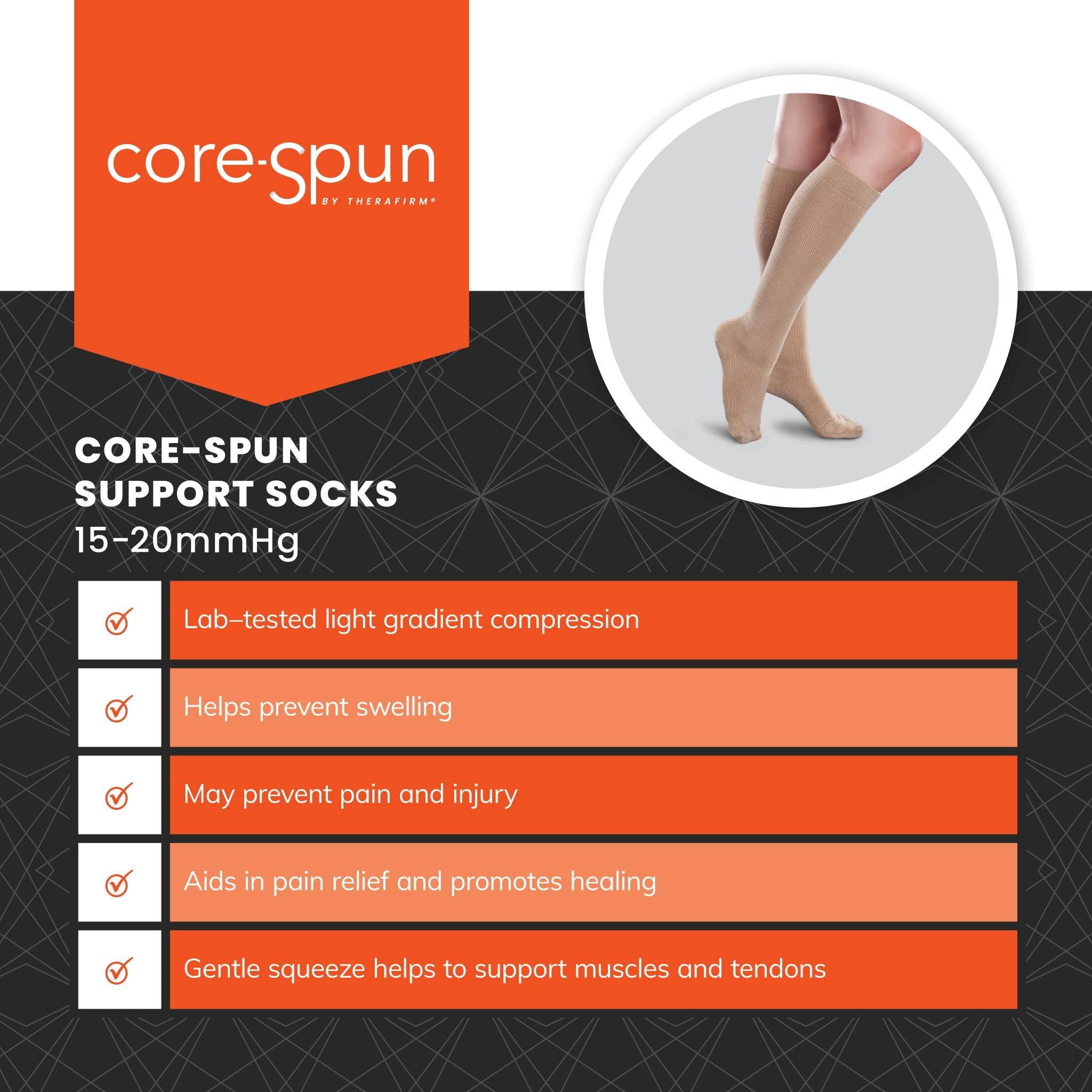 CORE-SPUN BY THERAFIRM Core-Spun 15-20mmHg Medical Mild Graduated Knee High Compression Socks, Black, X-L Short