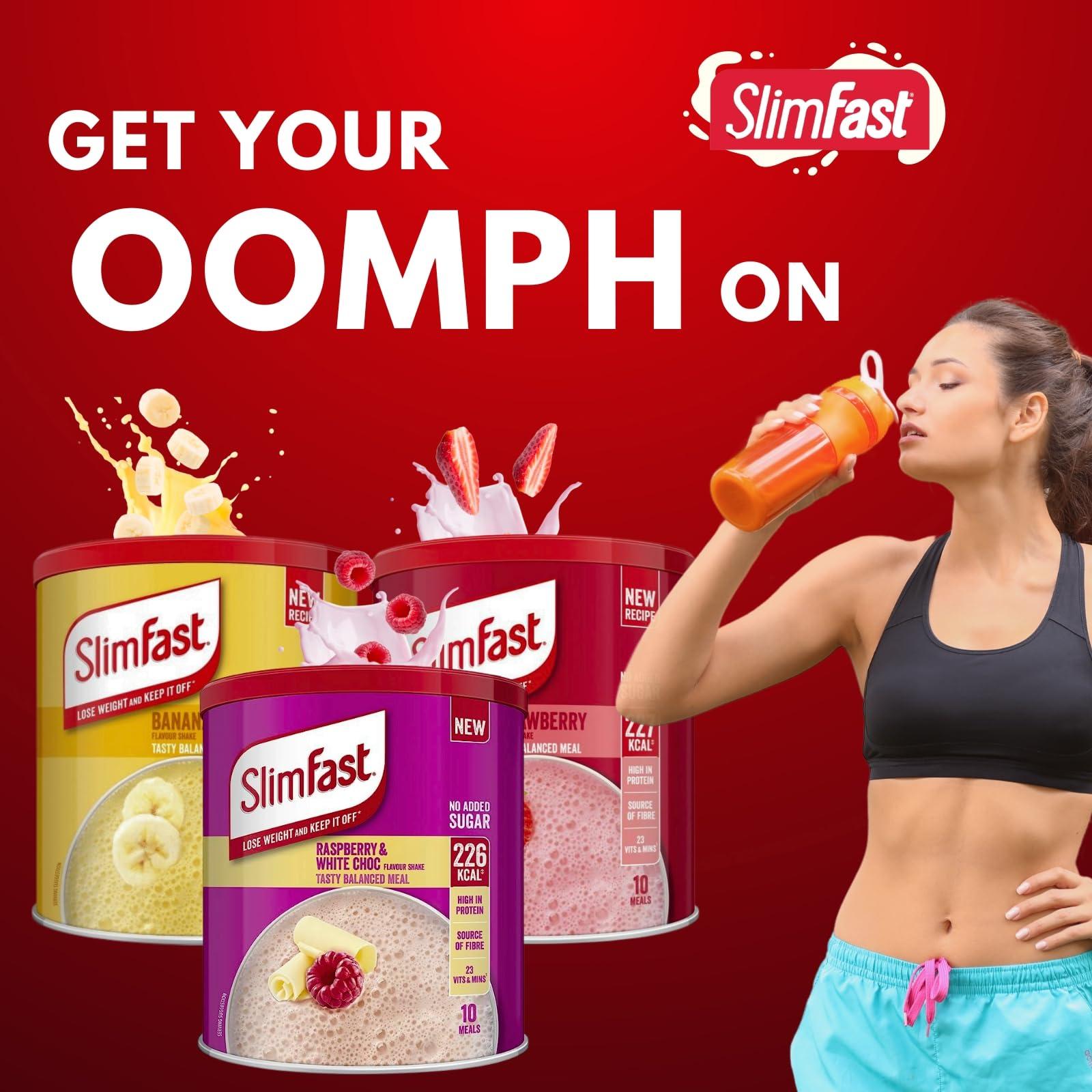 Fancy Labels Meal Replacement Slimfast Strawberry, Banana And Raspberry & White Chocolate Meal Shake Powder 365g 10 Servings | High in Protein, Source of Fibre, Healthy Shake for Balanced Diet Plan