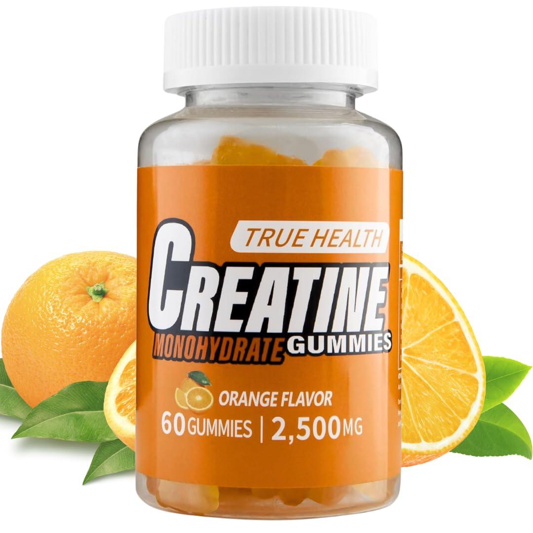 TRUE HEALTH True Health Creatine Monohydrate Gummies - Vegan Muscle Recovery Supplement, Orange Flavor, 60 Count - Easy & Tasty Post-Workout Boost