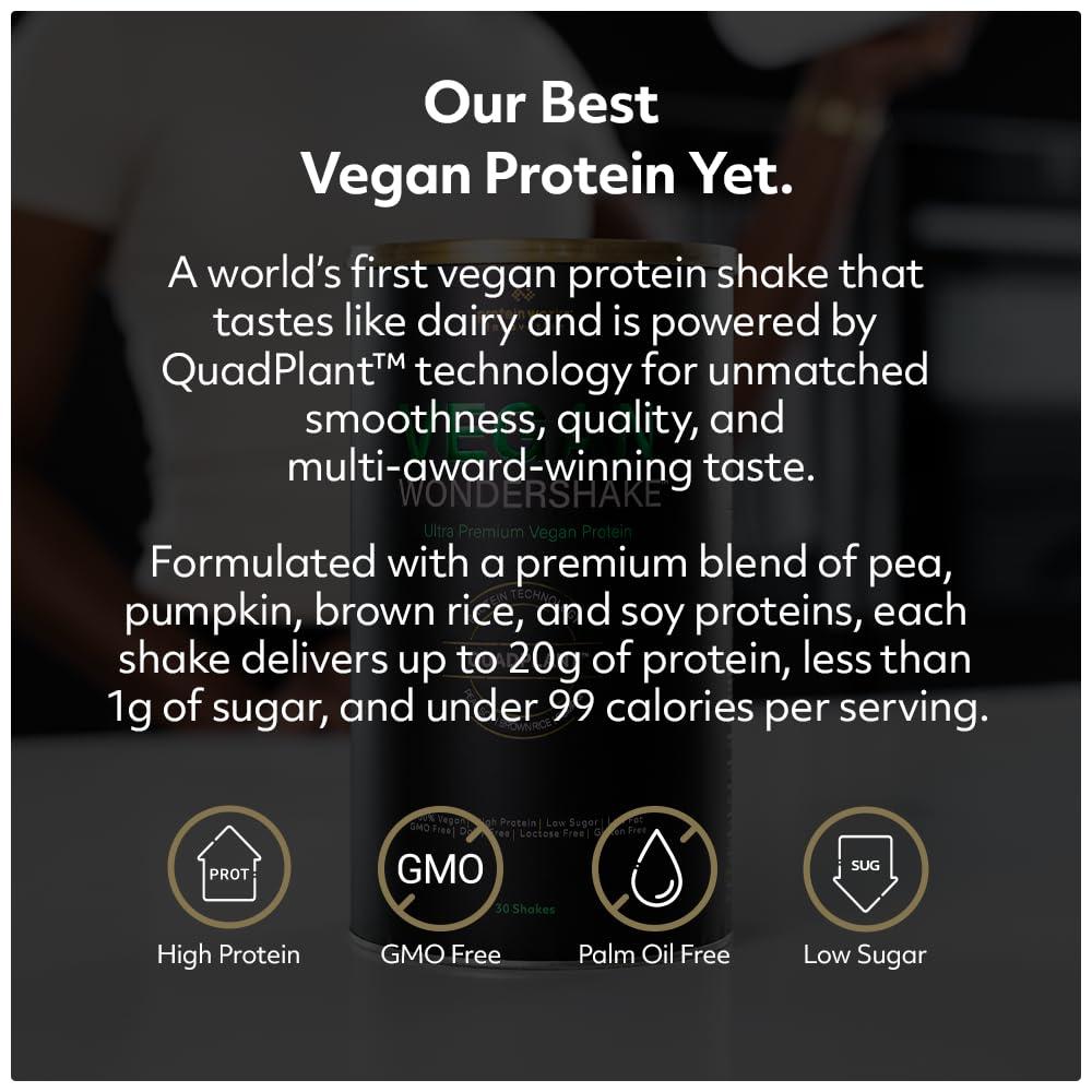 Protein Works Protein Works - Vegan Wondershake, Vegan Protein Shake, High-Protein Plant-Based Nutrition, 30 Servings, Double Chocolate, 750g