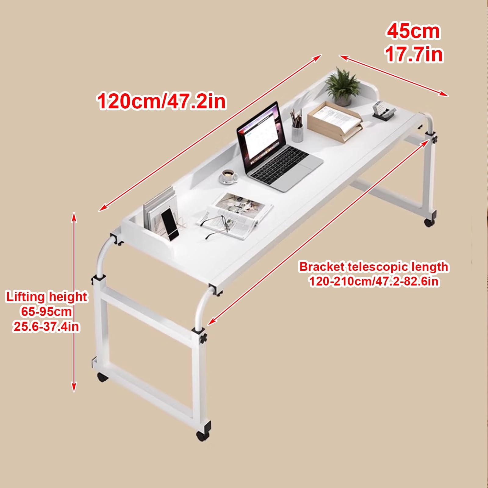 FreshCart Basics Rolling Bed Table, Adjustable Height Over Bed Table with Wheels for Queen Size Beds - Mobile Computer Desk, Laptop Cart, Standing Workstation