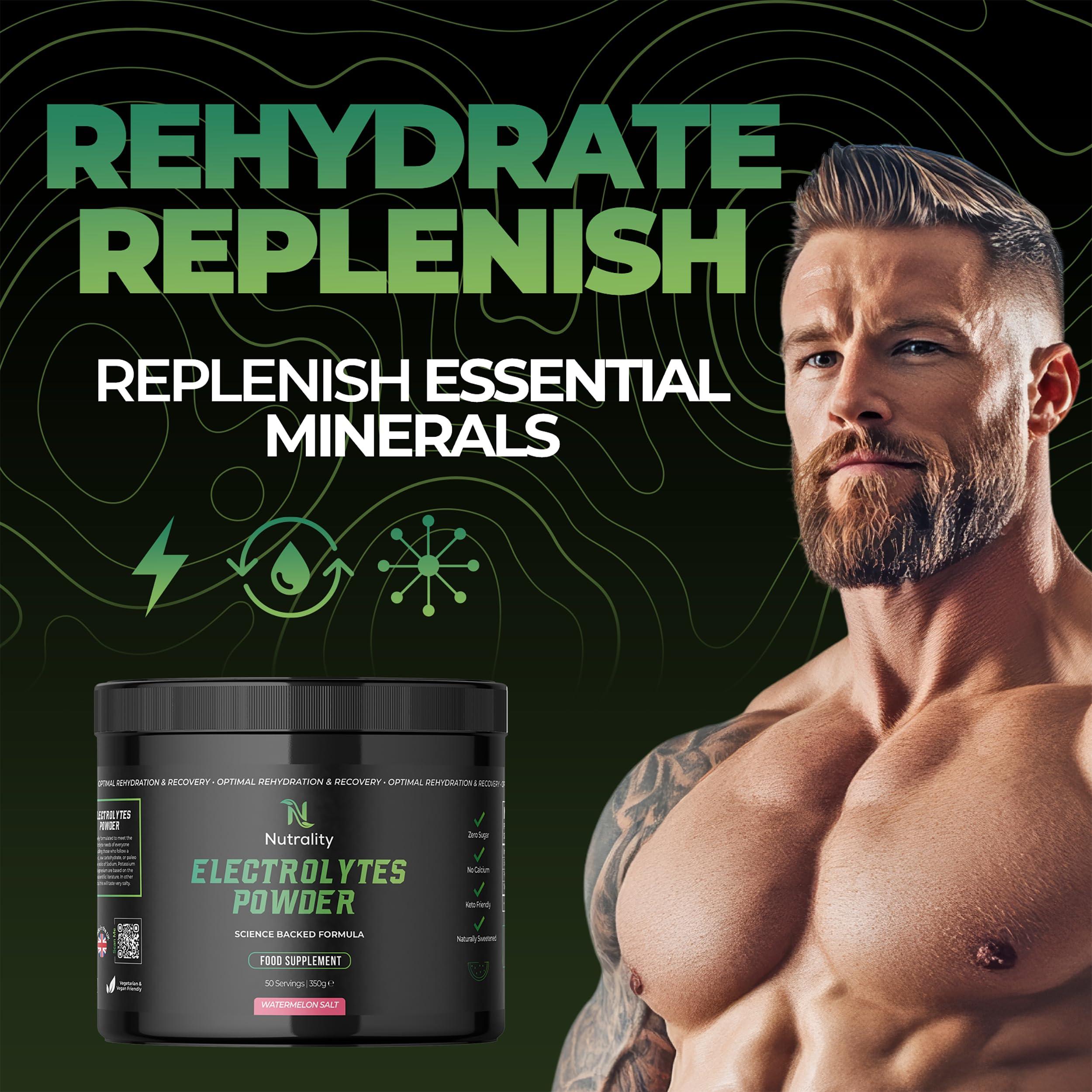 Nutrality Nutrality Electrolytes Powder 350g | Vegan | Sugar, Calcium & Artificial Flavour Free | Keto Electrolytes, Paleo Hydration | 1000mg Sodium, 200mg Potassium & 60mg Magnesium | 50 Servings | Watermelon