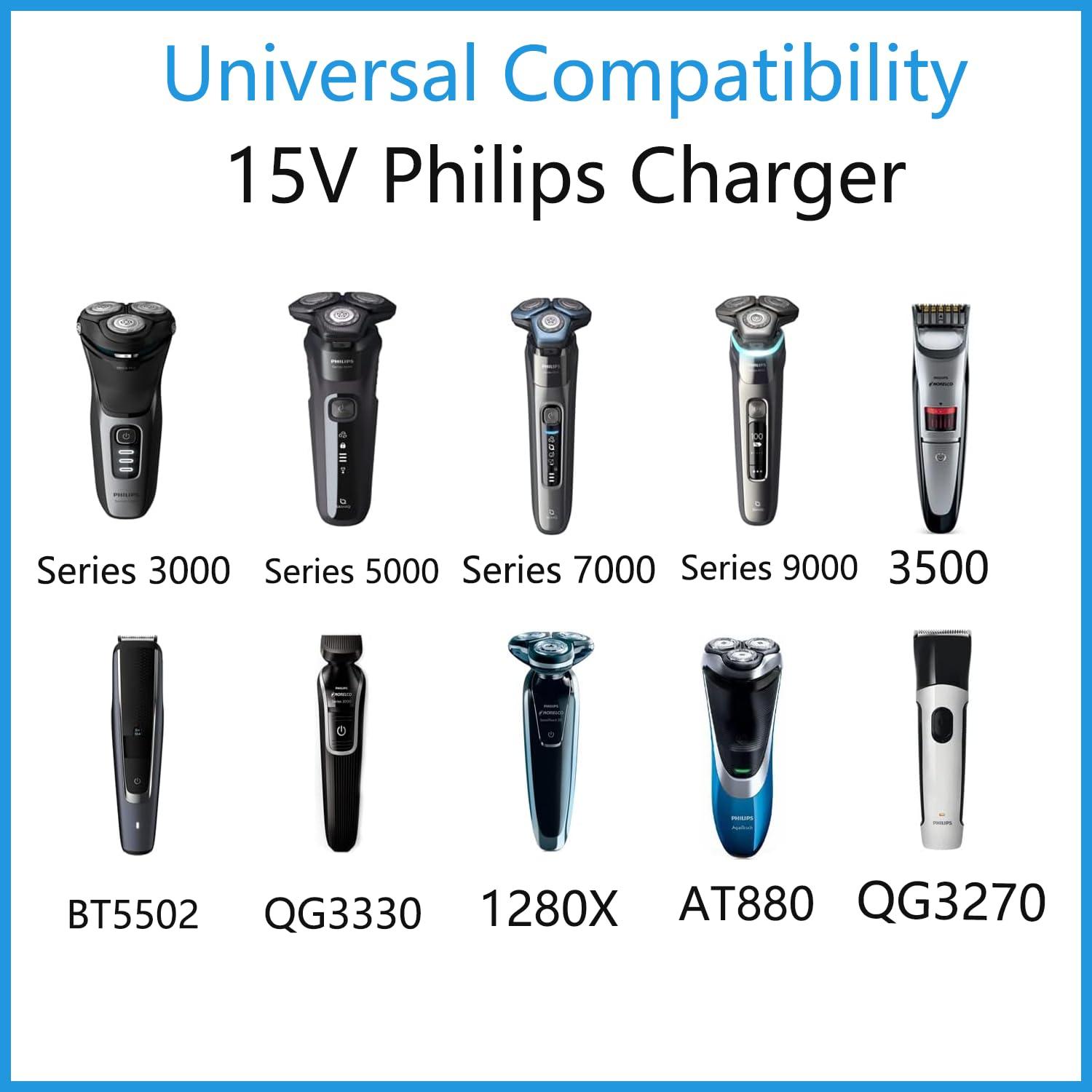 LIANSUM 15V Charger Fit for HQ8505 Philips Shaver Charger for 5000 7000 Series Razor Power Cord,Beard Trimmer BT5502,BT9810,S3333,S3233,S1332,MG7750,MG7790 Electric Razor Aquatouch Power Lead