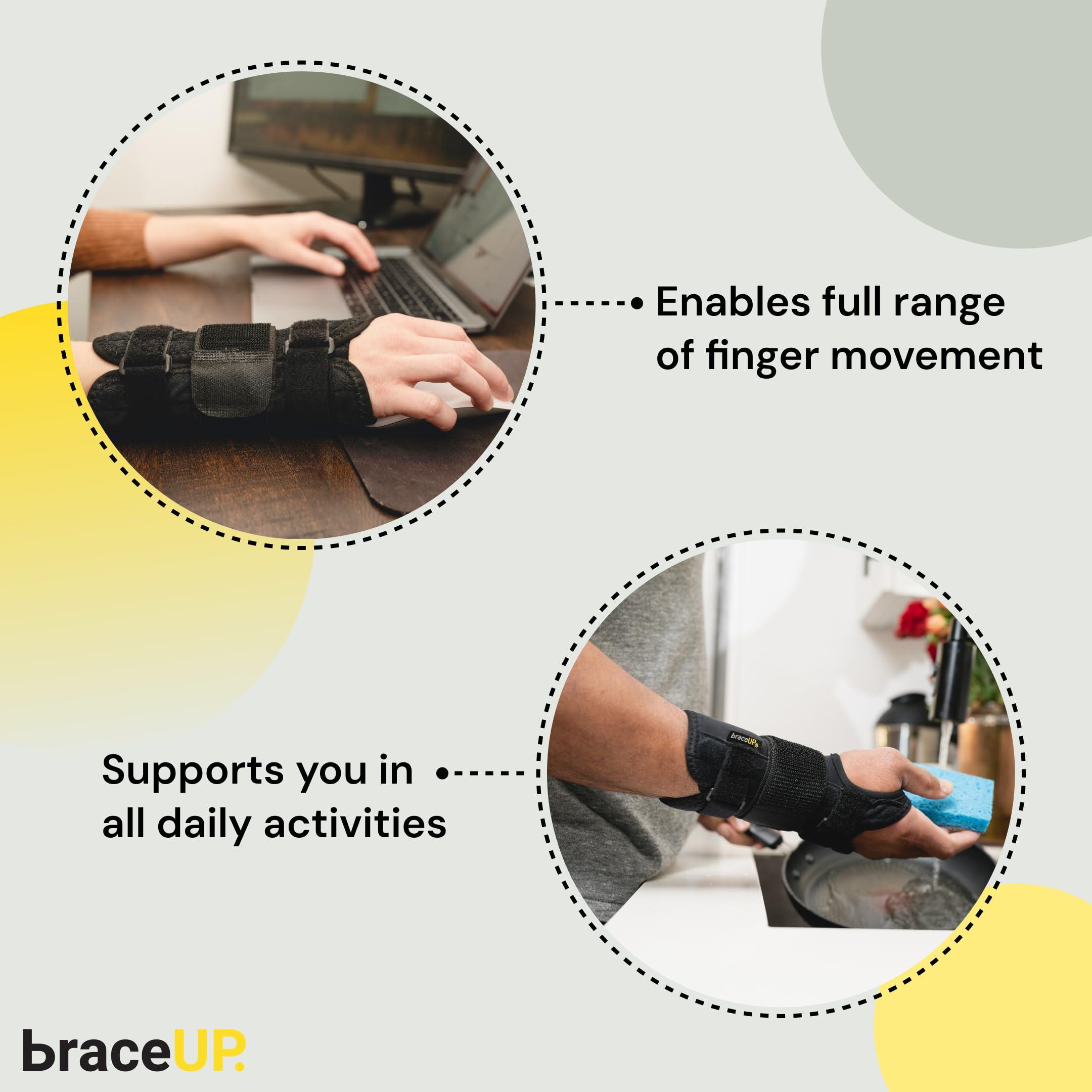 BraceUP BraceUP Wrist Support Brace with Metal Hand Splint for Carpal Tunnel Wrist Support, Left or Right Hand Support and Tendonitis Arthritis Pain Relief - for Men and Women (S/M, Left Hand)