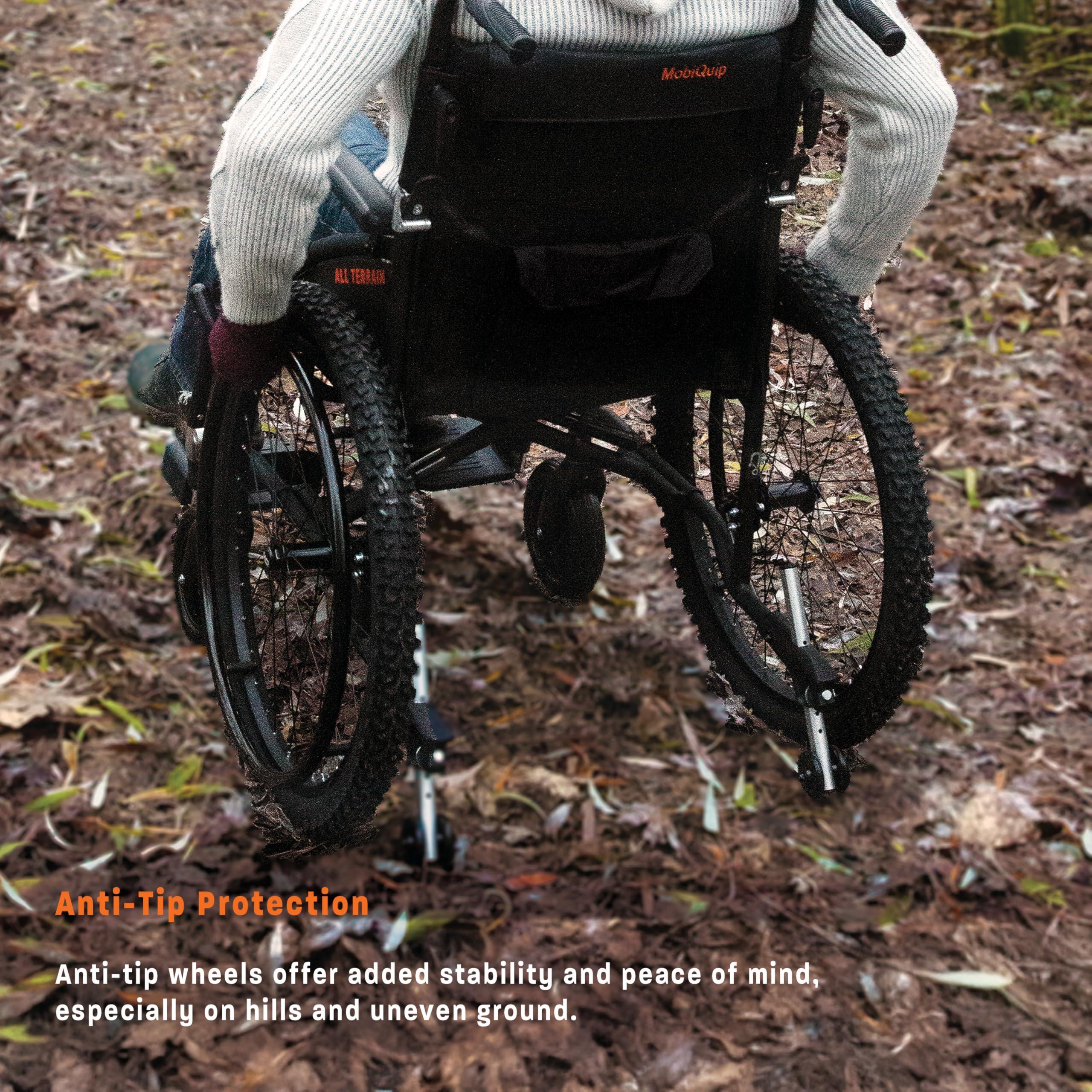 MobiQuip MobiQuip All Terrain, Lightweight, Folding, Manual Self Propelled Aluminium Wheelchair, Quick Release Wheels, Silver Frame, 18 inch Seat.