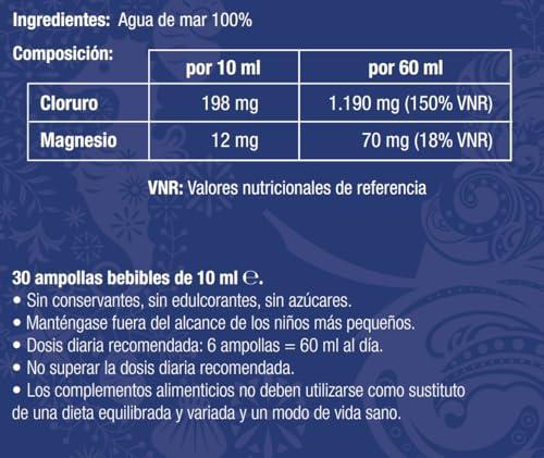 Quinton Eau de Quinton - Quinton Hypertonic, 100% Natural Hypertonic Seawater, With Magnesium and Micronutrients, 30 Drinkable Ampoules of 10 ml