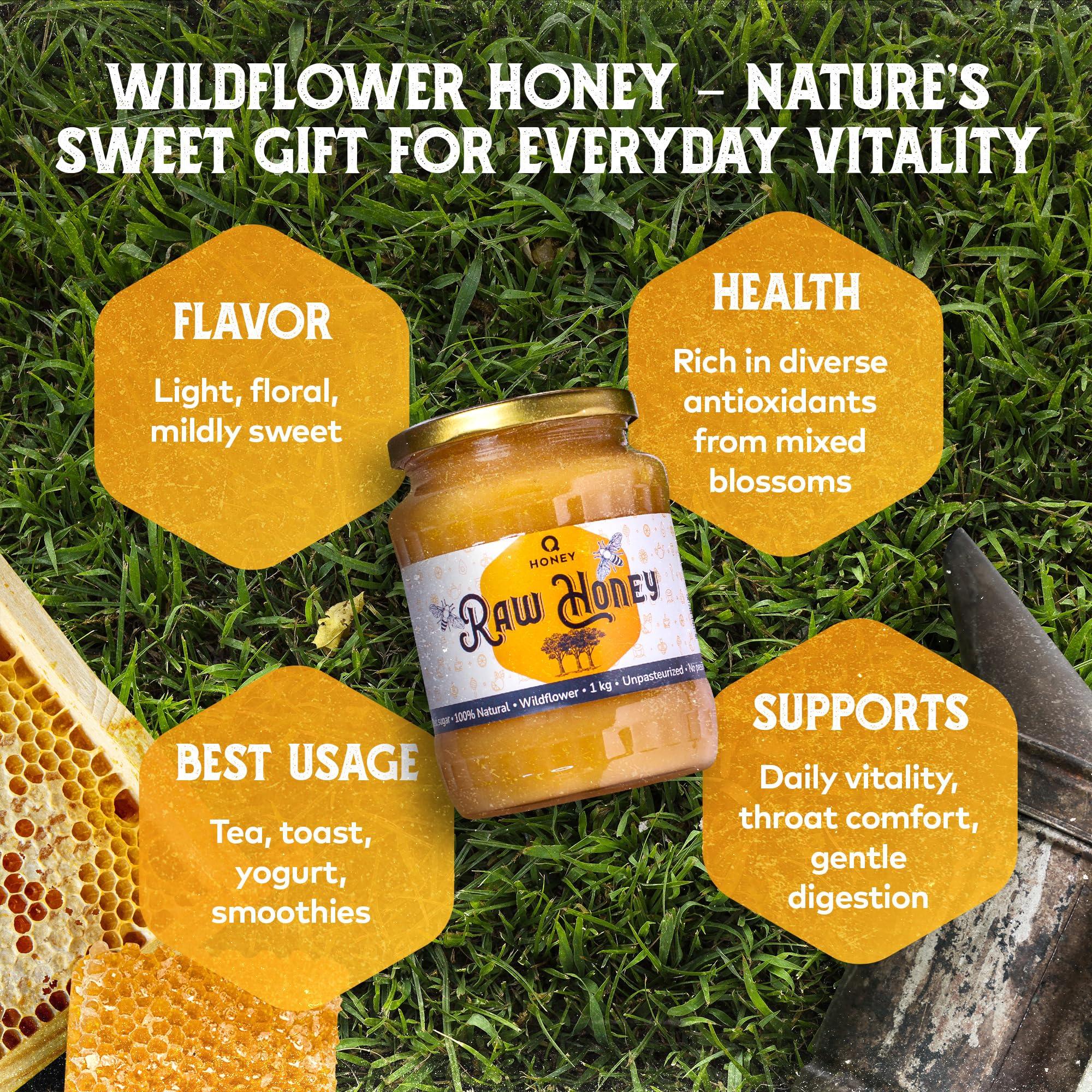 Q honey Pure Raw Honey 1kg Natural Unpasteurised Unfiltered Unheated Forest honey Wildflower Honey