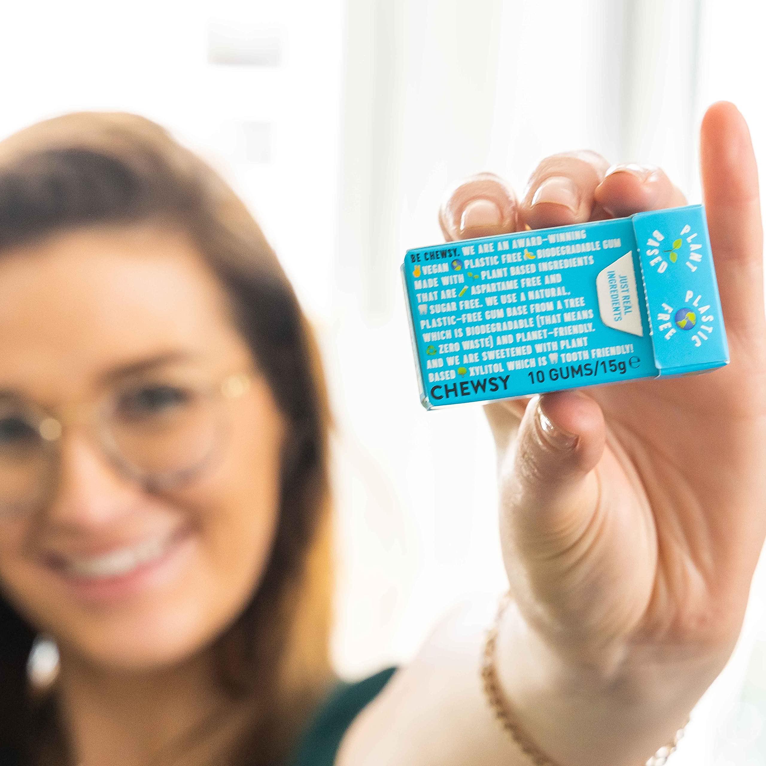 CHEWSY Chewsy Mixed Flavours Plastic Free Gum | Plant Based | Sugar Free | Aspartame-Free | Xylitol | Tooth Friendly | Vegan | Biodegradable | Natural Chewing Gum 12 Packs