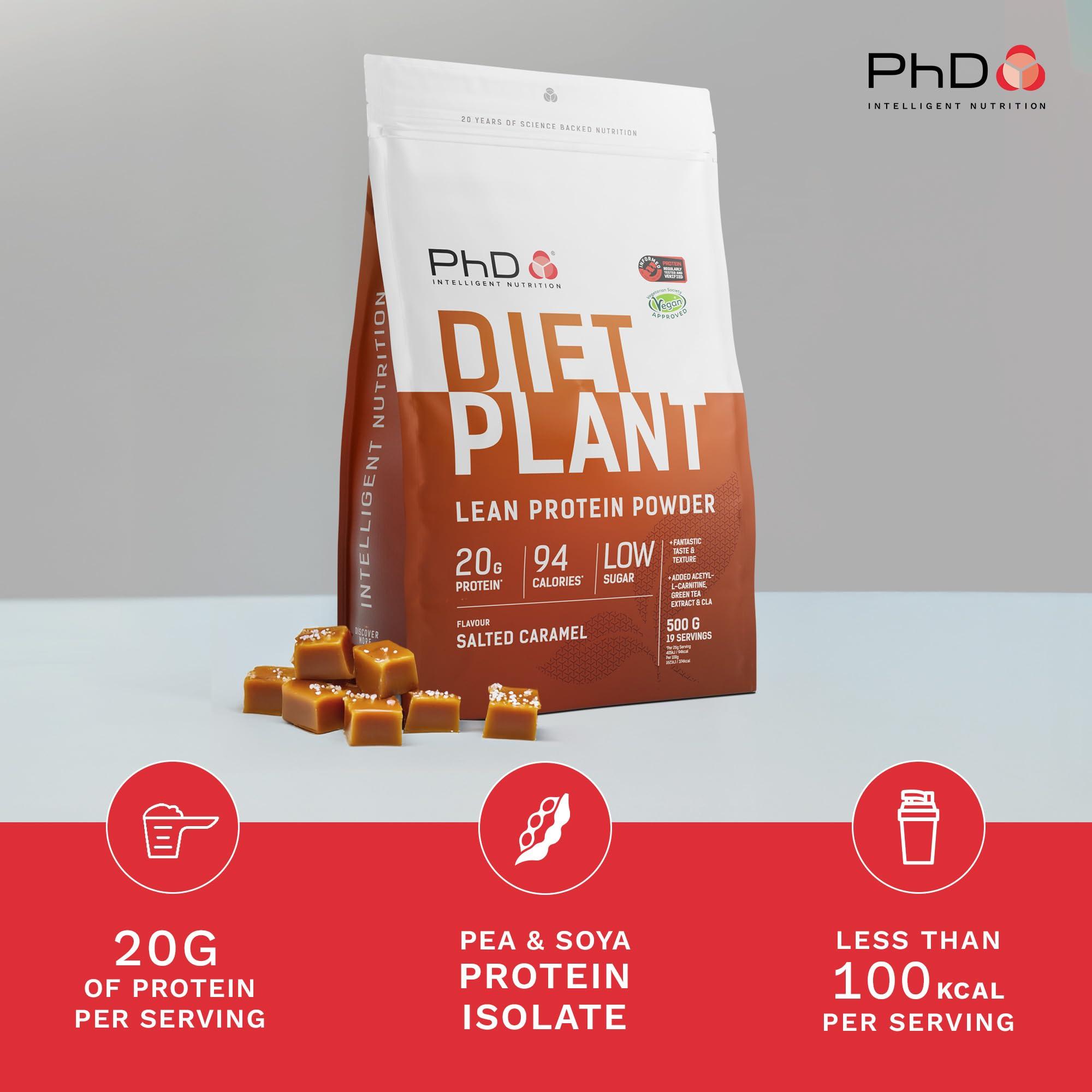 PhD Nutrition PhD Nutrition Diet Plant, Vegan Protein Powder Plant Based, Salted Caramel, High Plant Protein, 20 Servings Per 500g Bag
