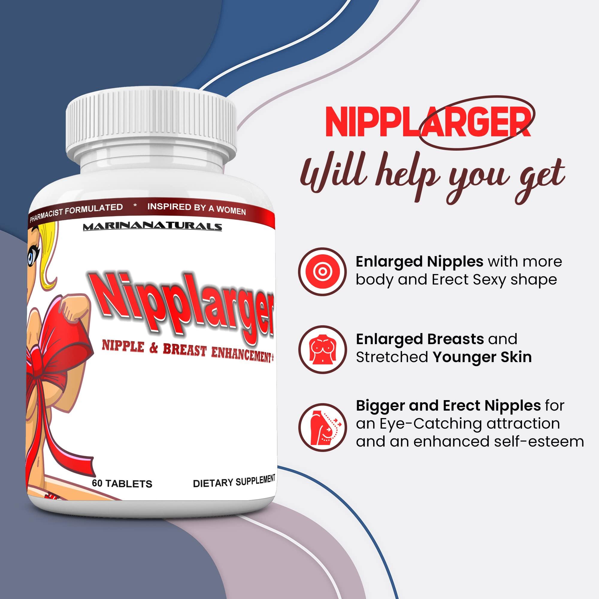 MARINANATURALS NIPPLARGER Nipple Enlargement, Breast Enlargement, Skin Tightening Enjoy Larger, Fuller, Firmer Nipples and Breasts. 60 Tablets.
