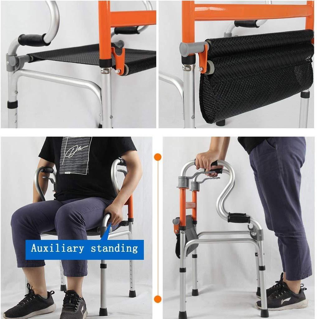 SmPinnaA Folding Rollator Lightweight Travel Walker, Fold Walker with Seat, Ultra Mobility Aid Four Wheel, Drive Rollator Walking Frame Adjustable Height Free Installation,Gray